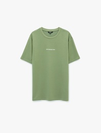 Kısa Kollu Bisiklet Yaka Rahat Kalıp Baskılı Spor Tişört