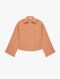 Rahat Kalıp Uzun Kollu Klasik Yaka Düğmeli Viskon Gömlek