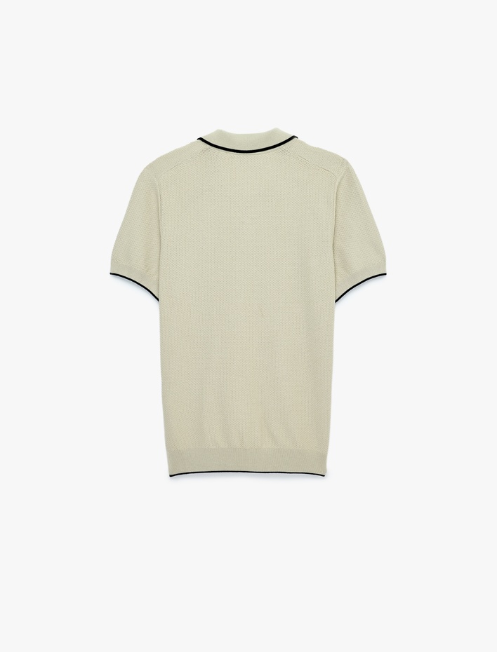  Regular Fit Pamuklu Çizgi Detaylı Polo Yaka Kısa Kollu Triko Tişört