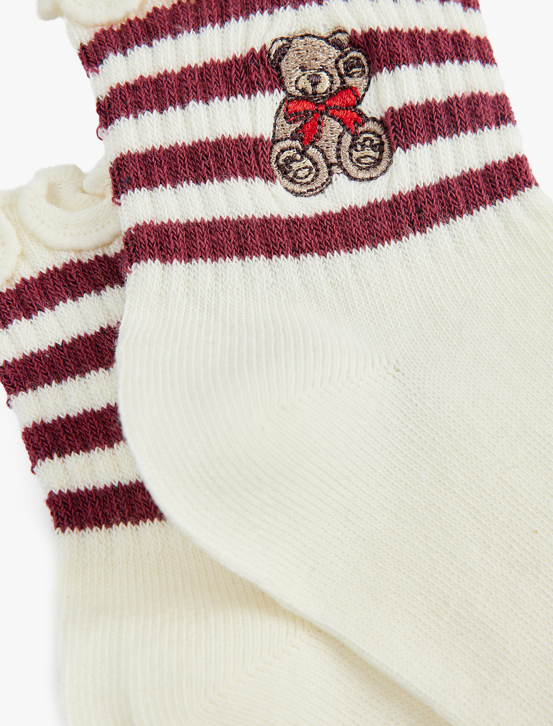  Kız Çocuk Fırfırlı Ayıcık İşleme Detaylı Çizgili Çorap