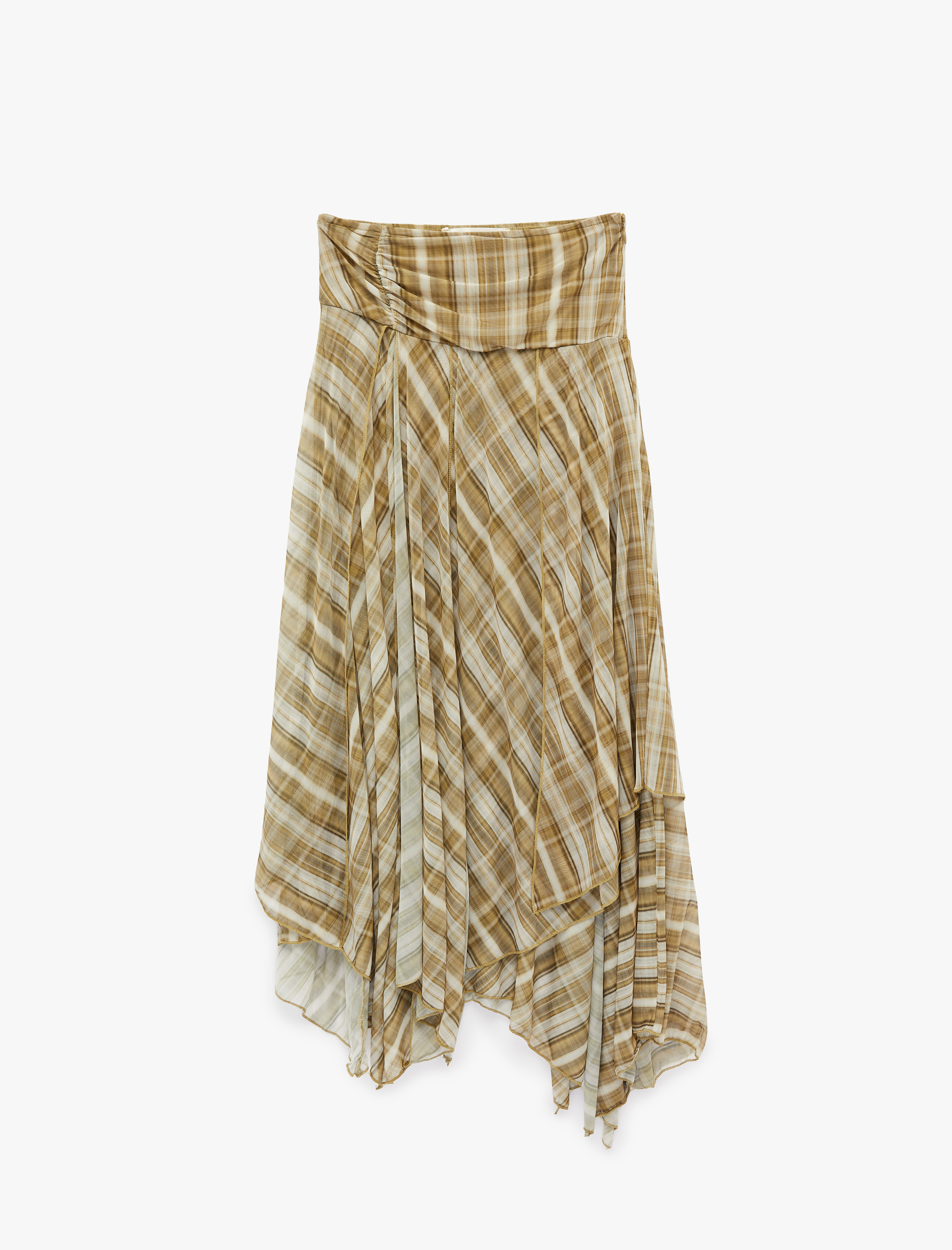   Asimetrik Kesim Midi Ekose Tül Etek