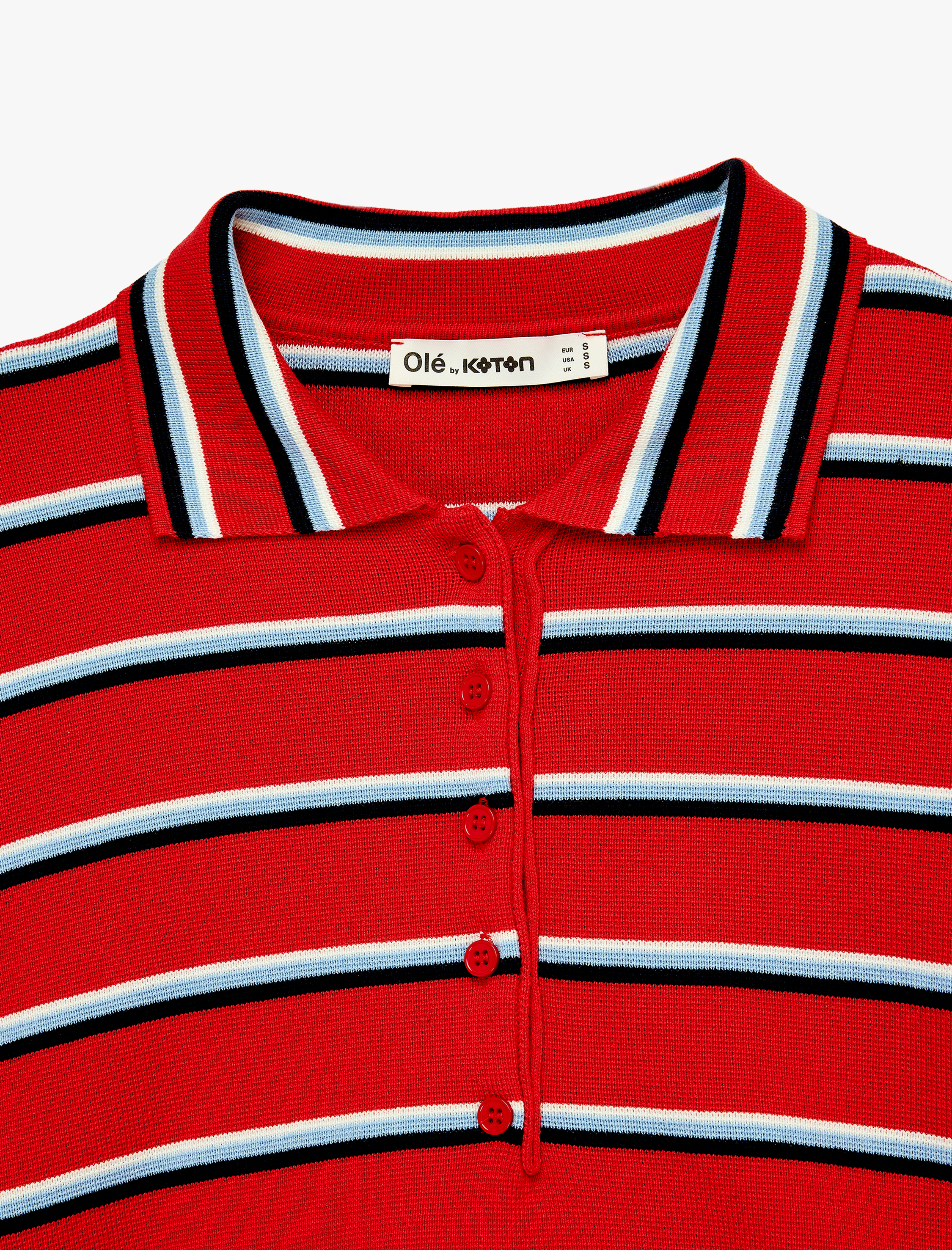   Rahat Kalıp Çizgili Düğmeli Kısa Kollu Polo Yaka Crop Triko Kazak