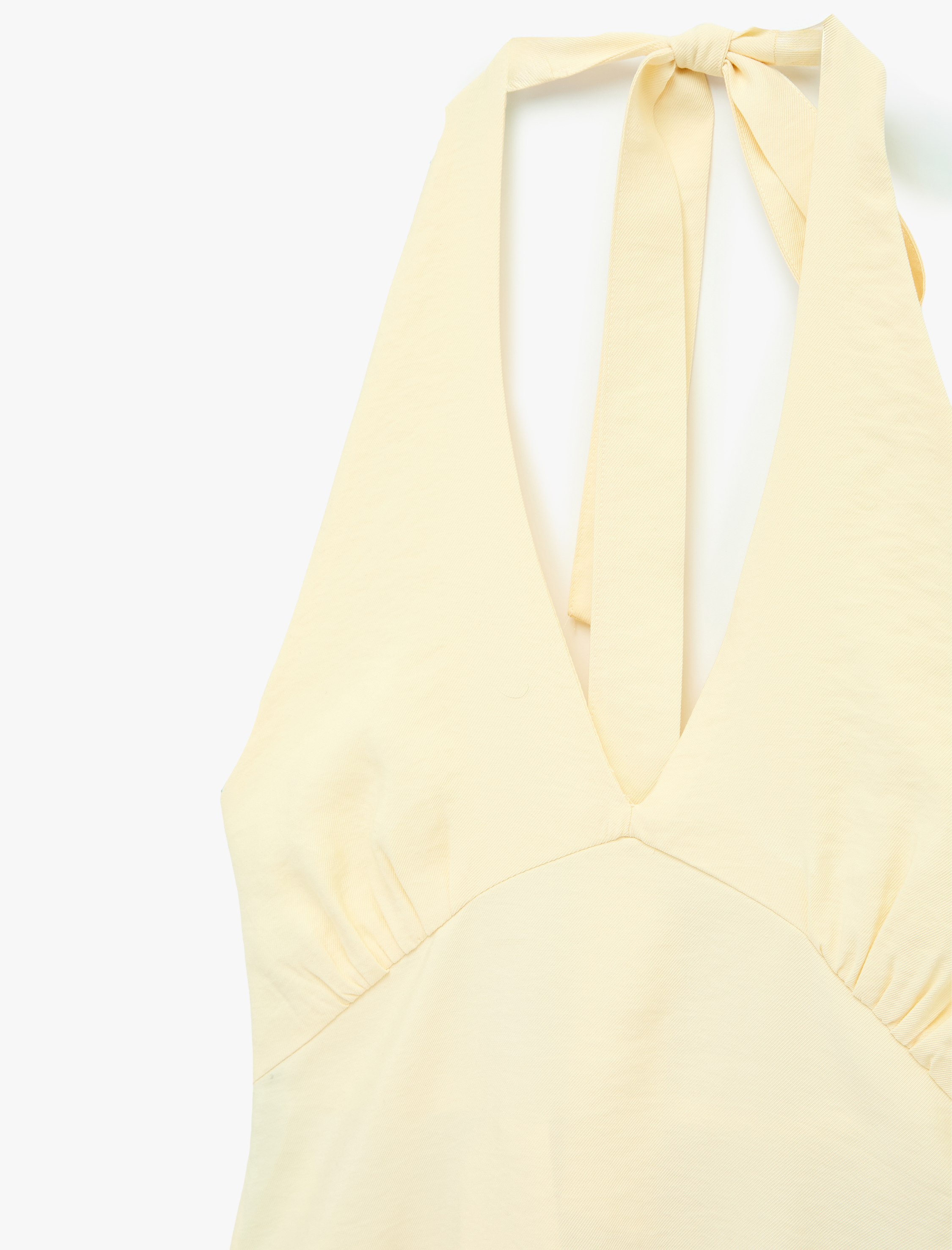   Rahat Kalıp Kolsuz Sırtı Bağlama Detaylı Midi Halter Yaka Elbise