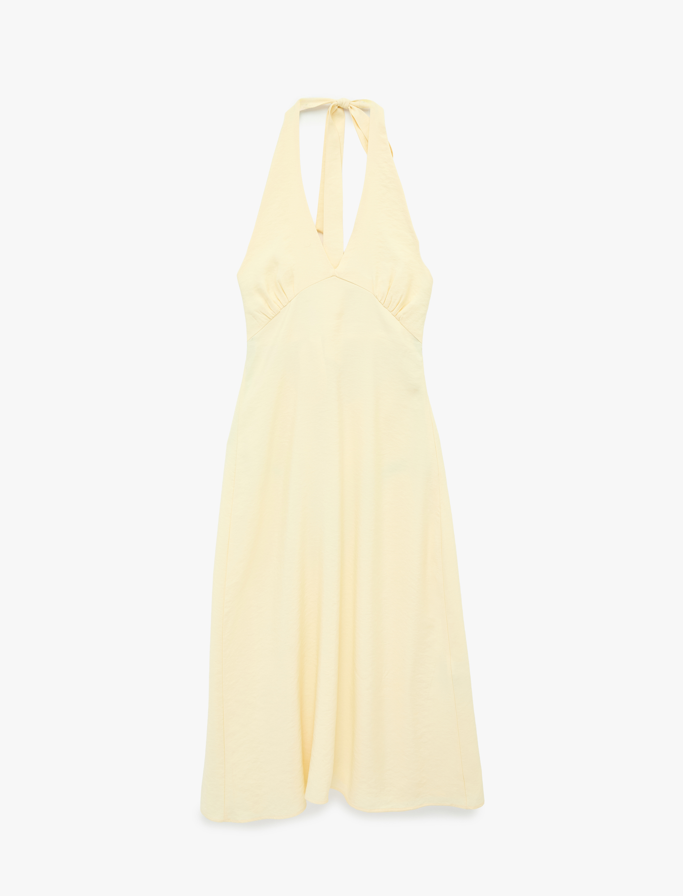   Rahat Kalıp Kolsuz Sırtı Bağlama Detaylı Midi Halter Yaka Elbise