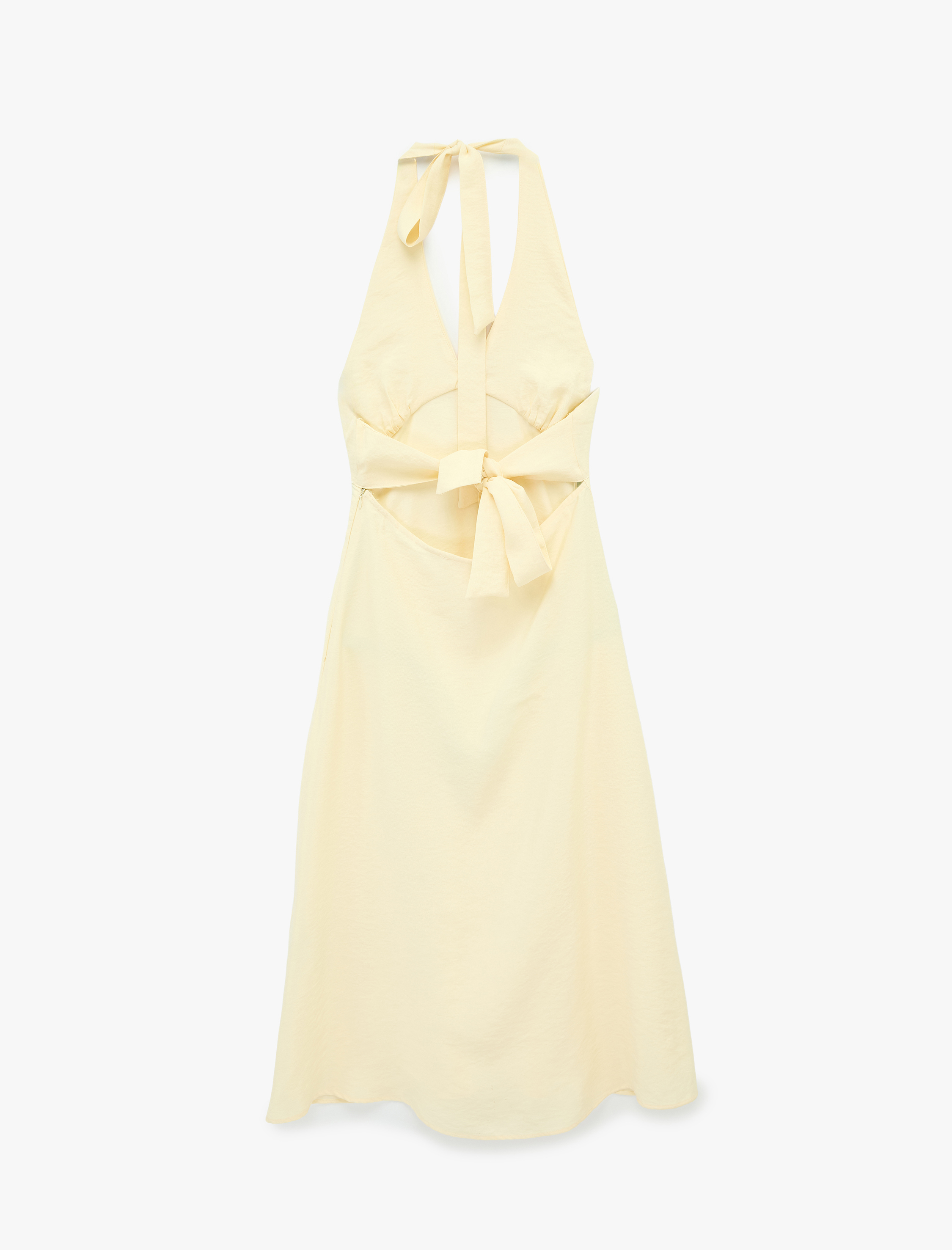   Rahat Kalıp Kolsuz Sırtı Bağlama Detaylı Midi Halter Yaka Elbise