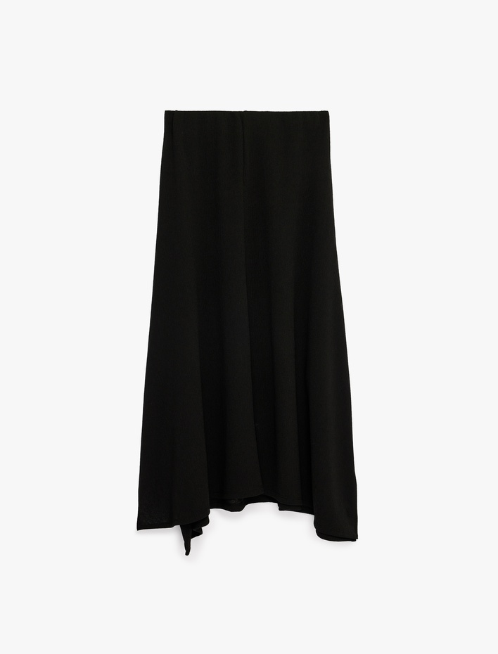  Krep Kumaş Asimetrik Kesim Midi Etek