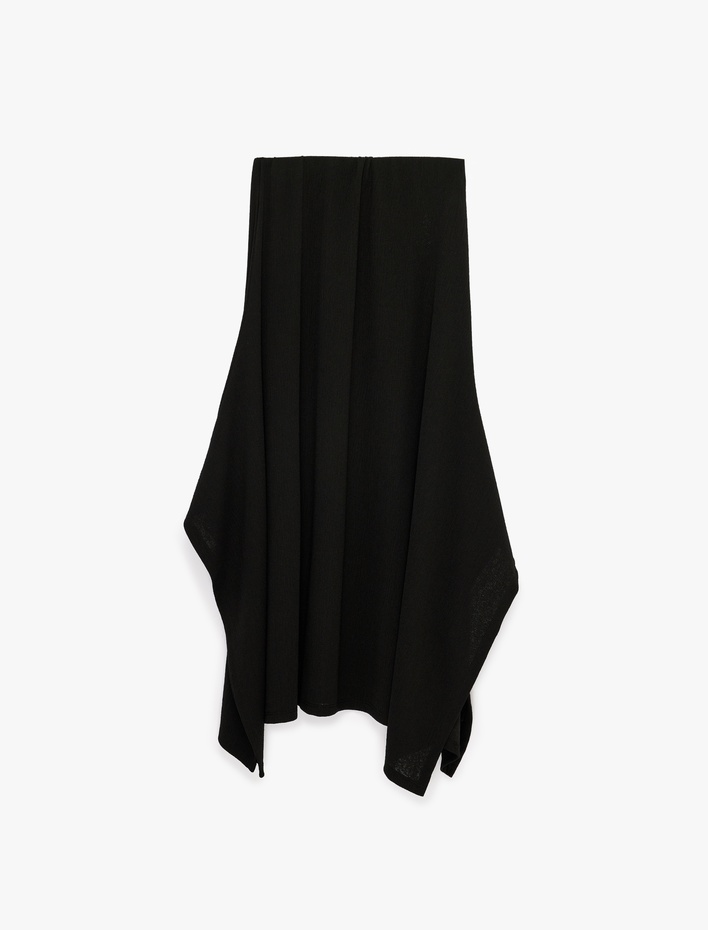  Krep Kumaş Asimetrik Kesim Midi Etek