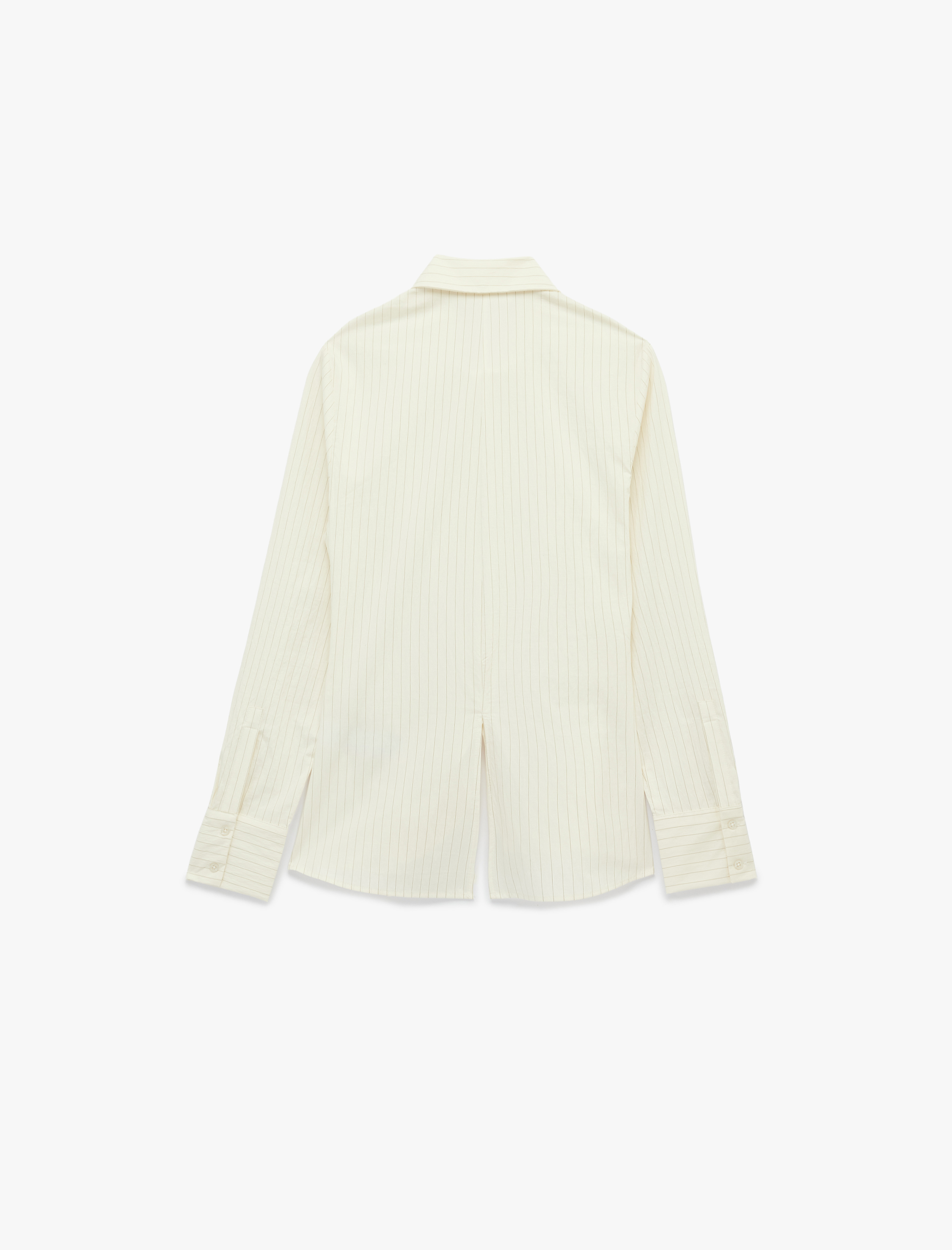   Düğmeli Yırtmaç Detaylı Uzun Kollu Pamuklu Klasik Yaka Çizgili Gömlek