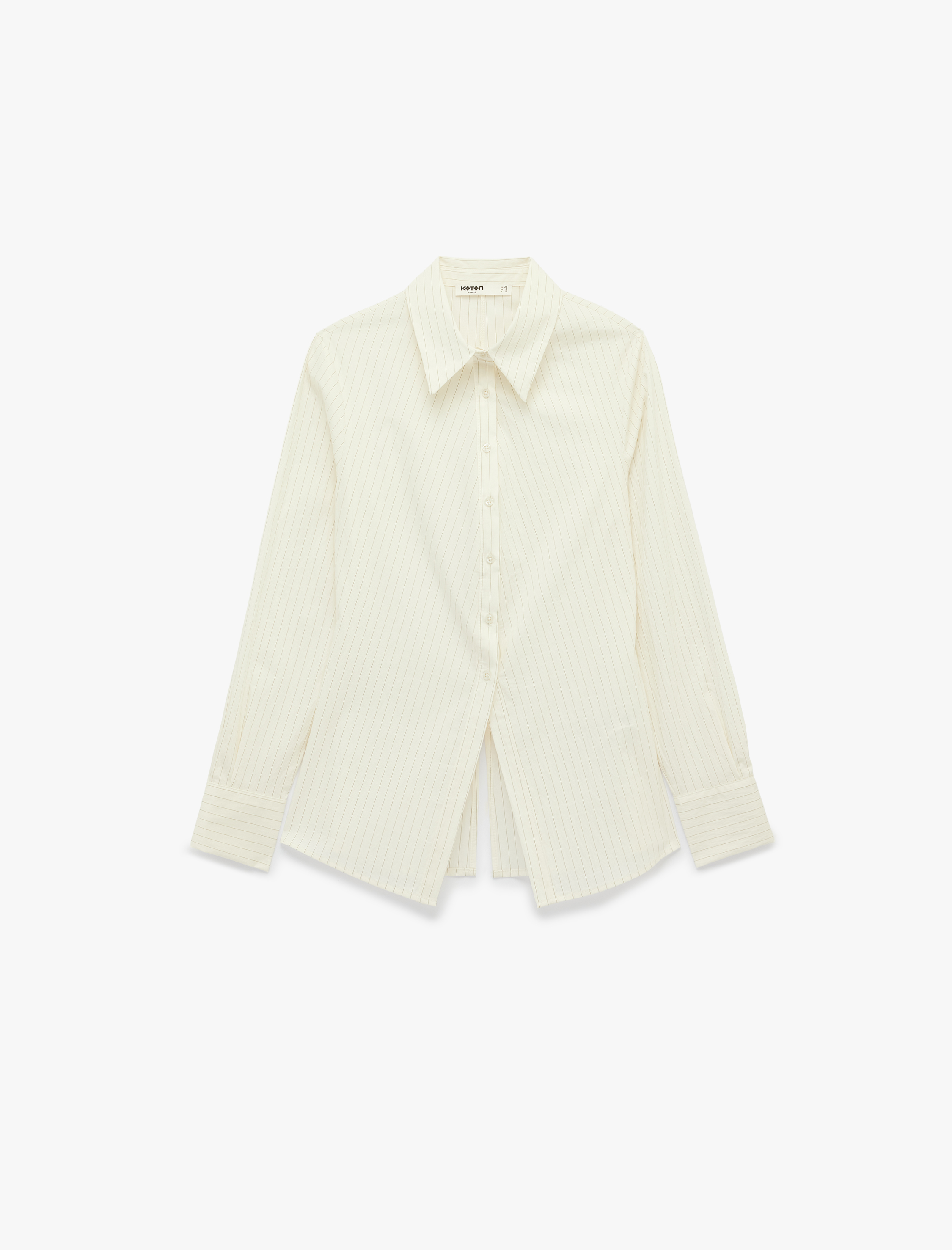   Düğmeli Yırtmaç Detaylı Uzun Kollu Pamuklu Klasik Yaka Çizgili Gömlek