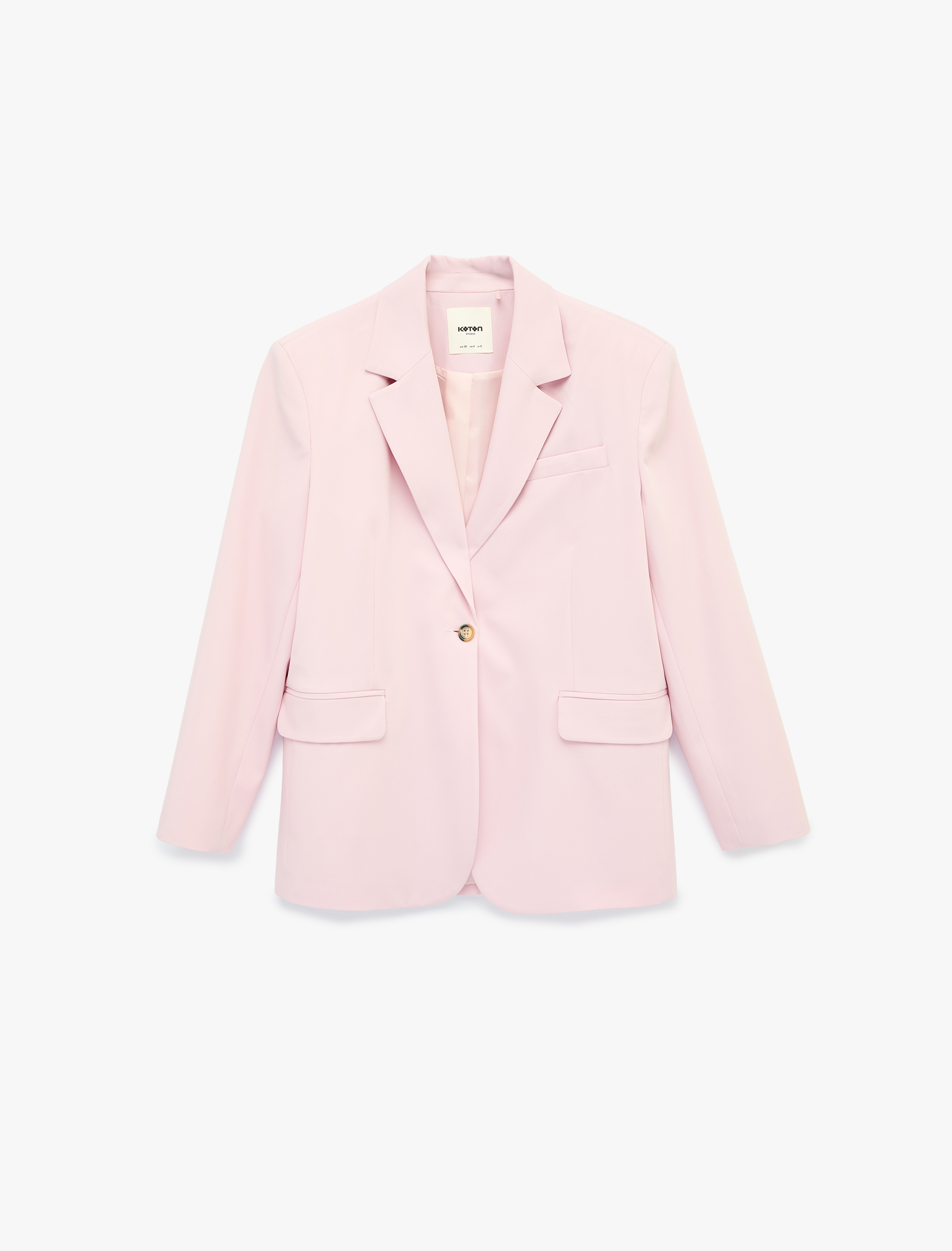   Düğmeli Geniş Yaka Cep Detaylı Blazer Ceket