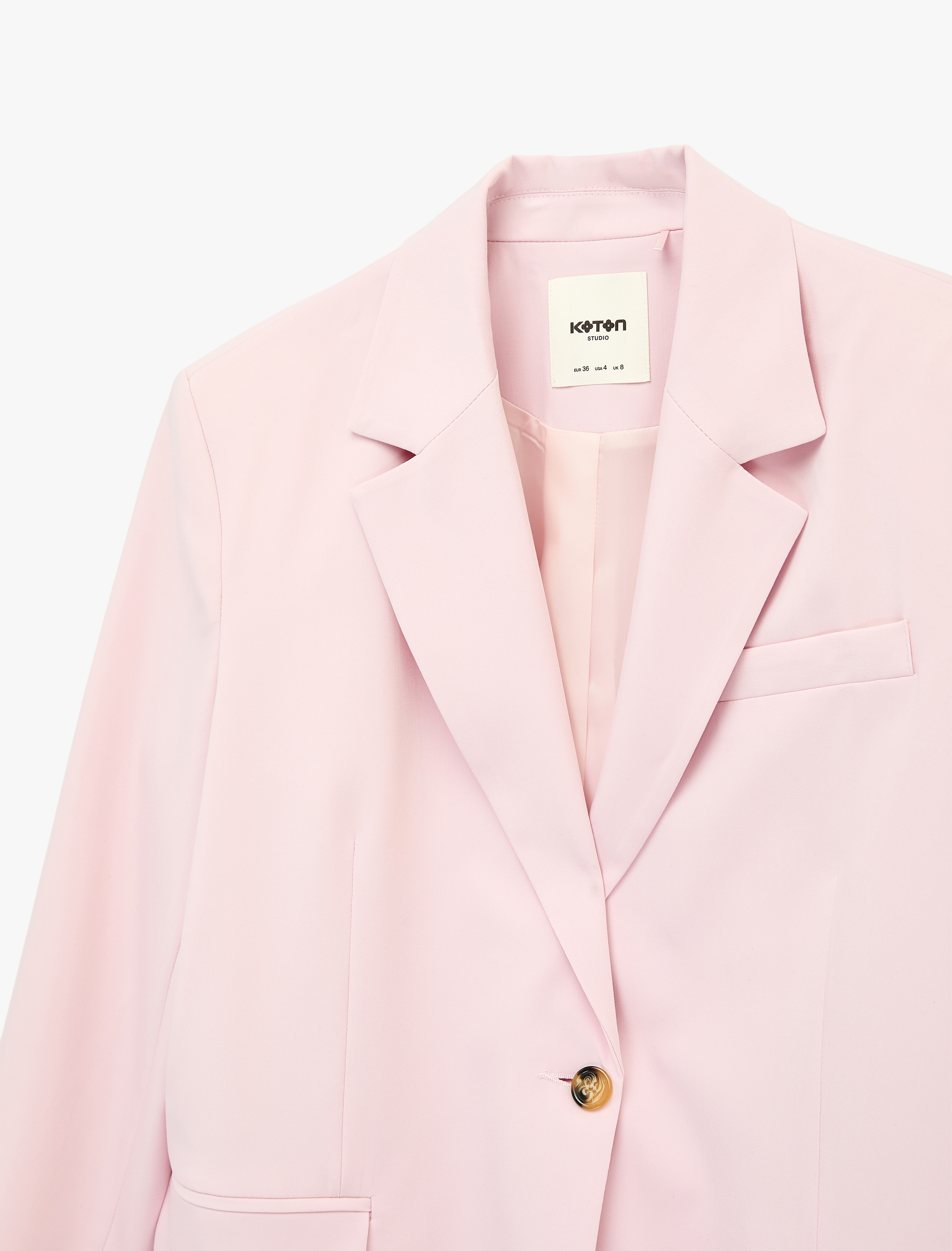   Düğmeli Geniş Yaka Cep Detaylı Blazer Ceket