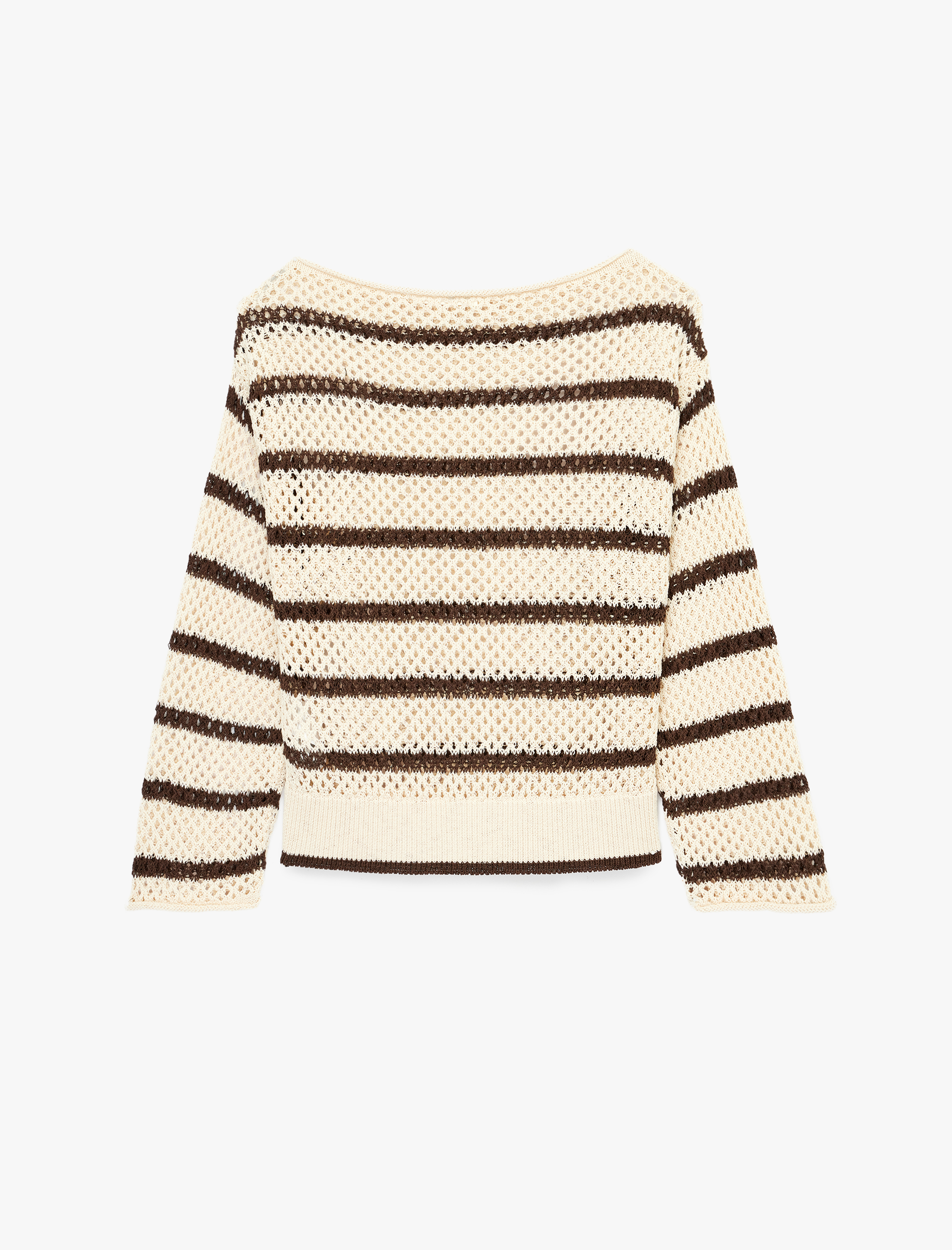   Uzun Kollu Bisiklet Yaka Çizgili Ajurlu Kroşe Oversize Kazak