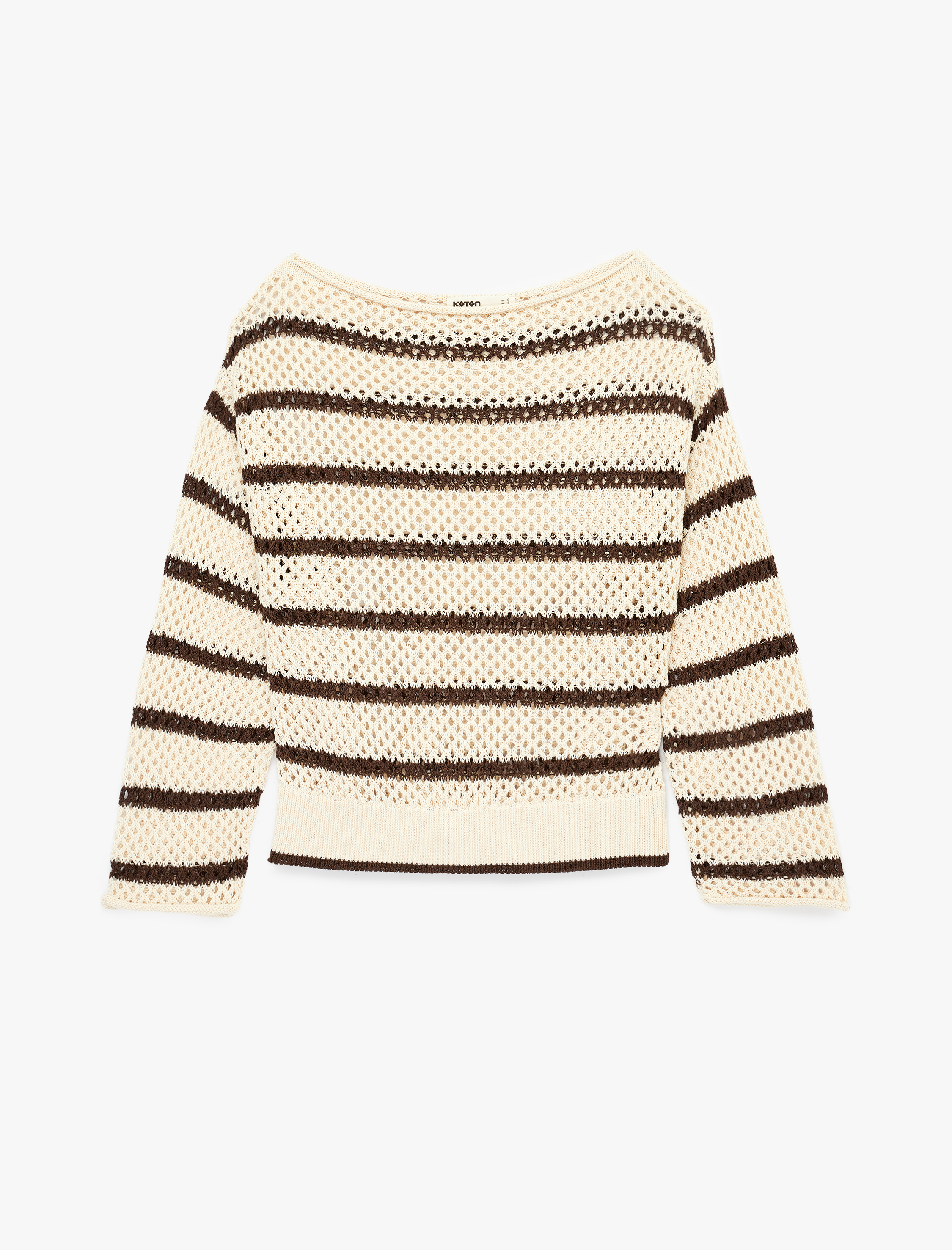   Uzun Kollu Bisiklet Yaka Çizgili Ajurlu Kroşe Oversize Kazak