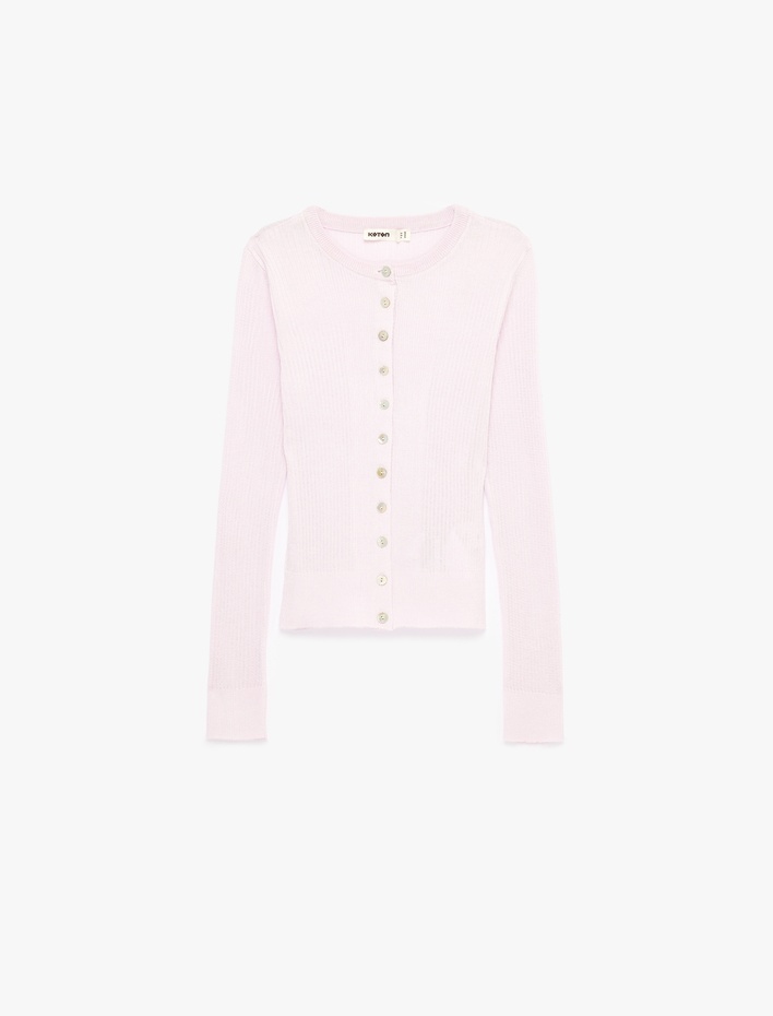  Uzun Kollu Yuvarlak Yaka Düğmeli Viskon Triko Hırka