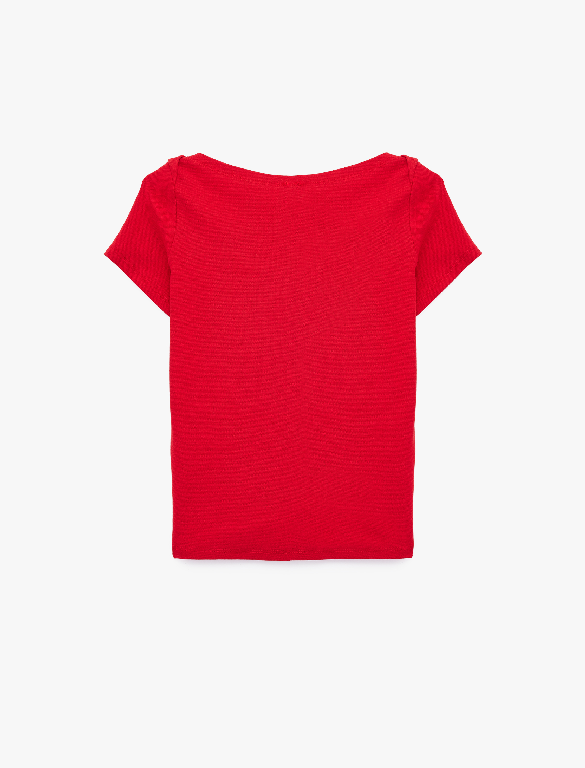   Pamuklu Kısa Kollu Kayık Yaka Slim Fit Tişört