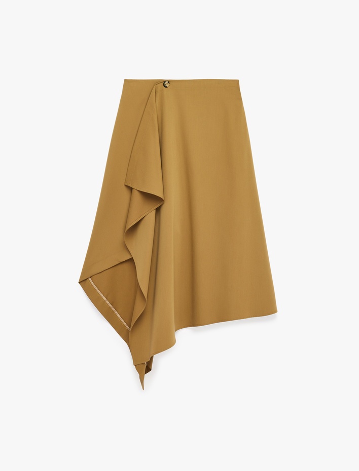  Katlı Düğme Detaylı Normal Bel Midi Asimetrik Etek