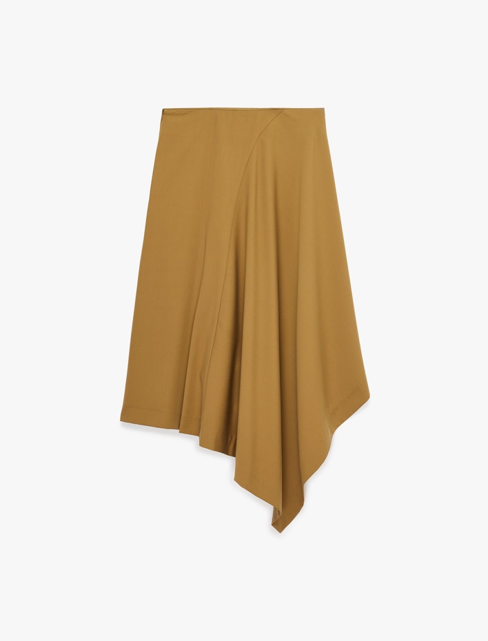  Katlı Düğme Detaylı Normal Bel Midi Asimetrik Etek