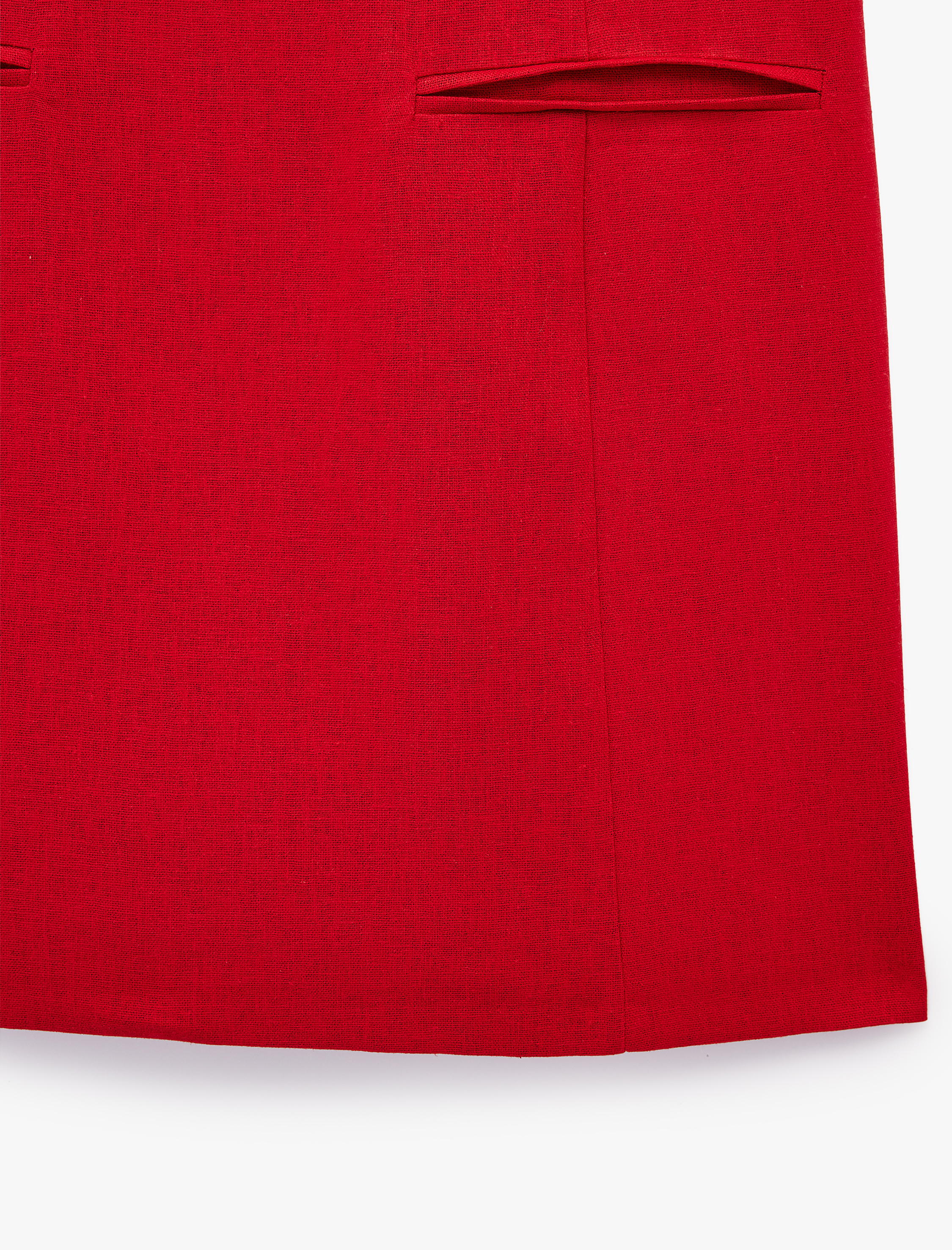   Viskon Keten Karışımlı Cep Detaylı A Kesim Kısa Balon Kollu Mini Elbise