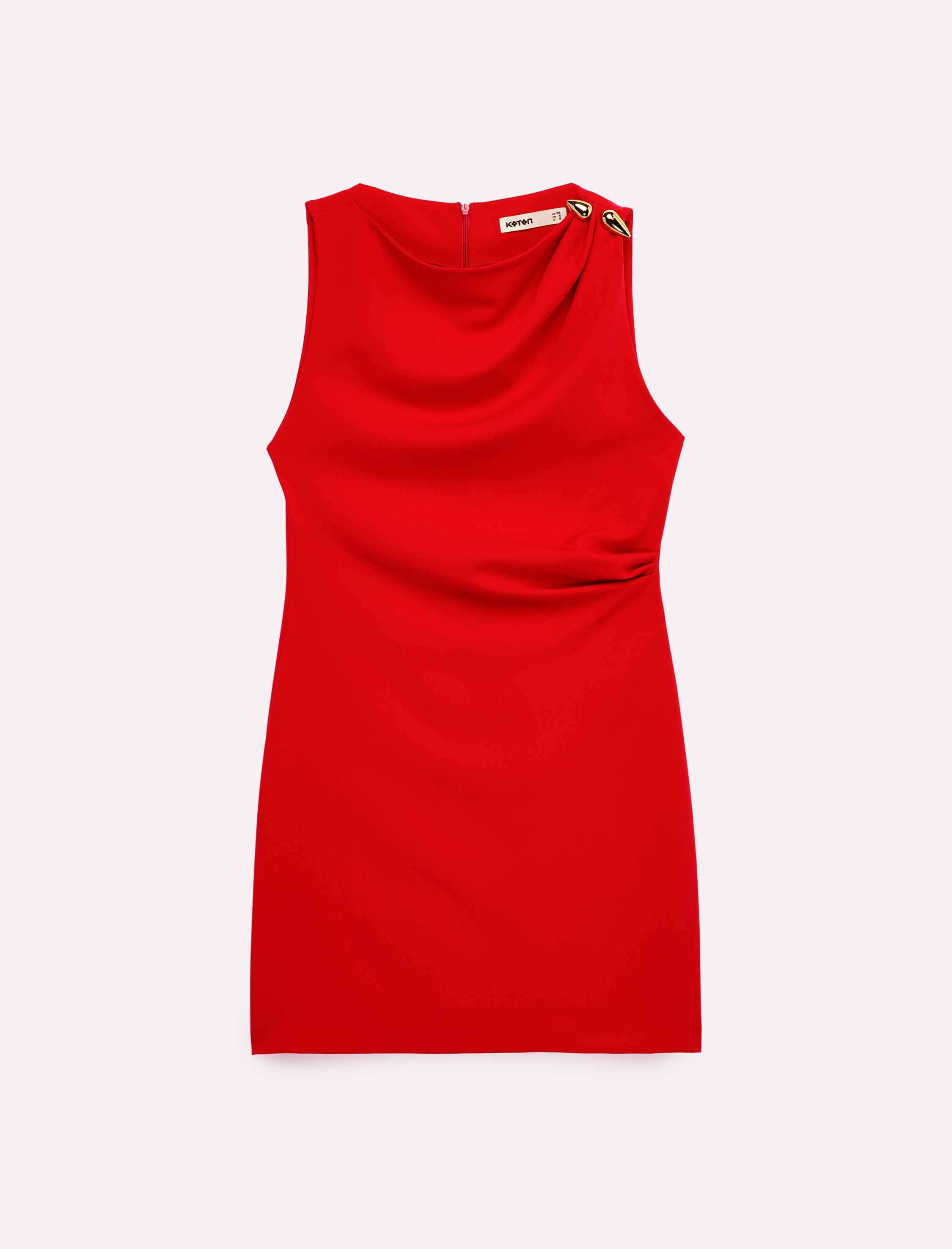   Bisiklet Yaka A Kesim Aksesuar Detaylı Kolsuz Mini Elbise