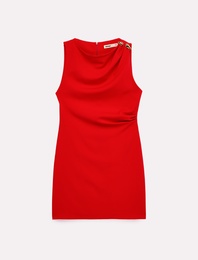 Bisiklet Yaka A Kesim Aksesuar Detaylı Kolsuz Mini Elbise