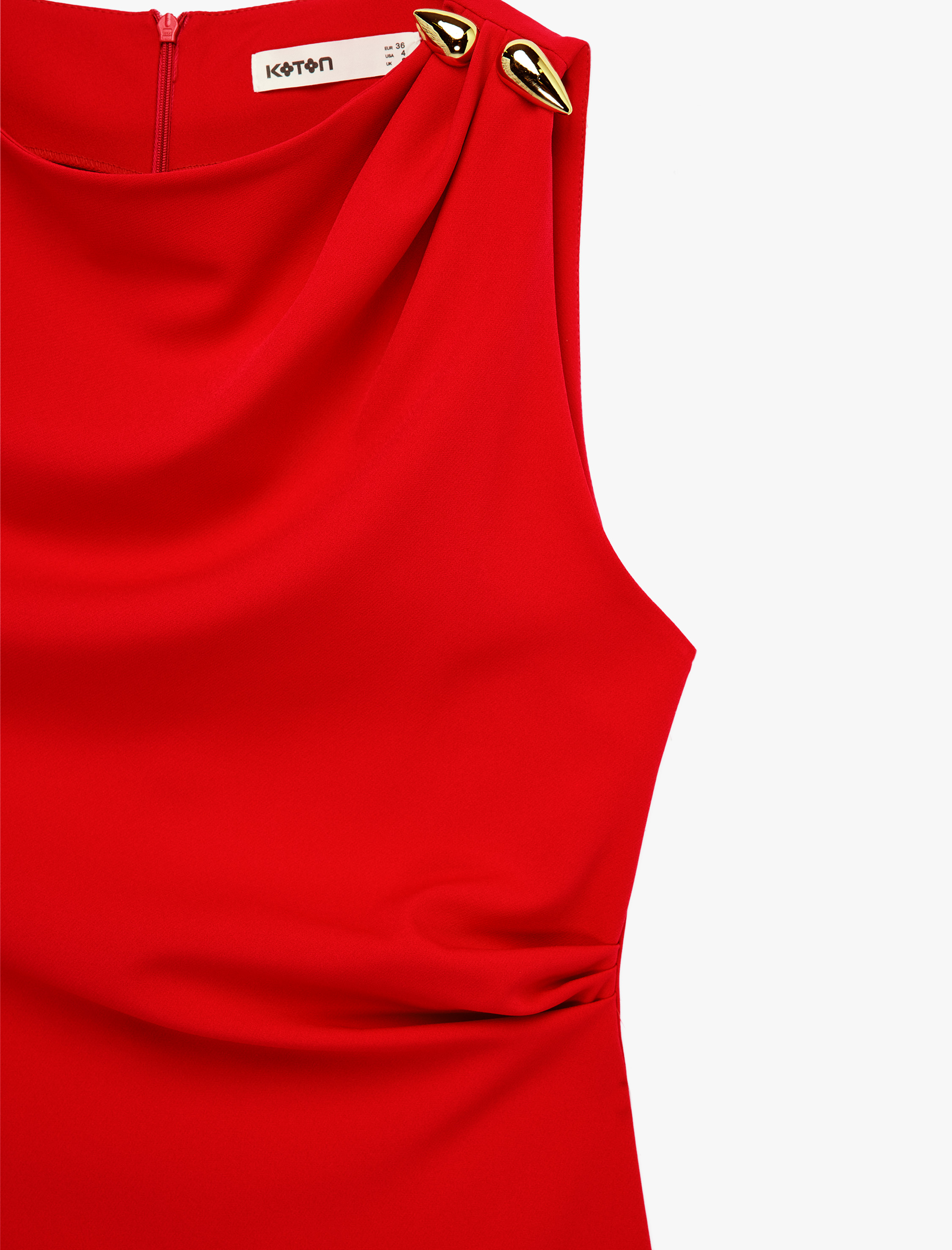   Bisiklet Yaka A Kesim Aksesuar Detaylı Kolsuz Mini Elbise