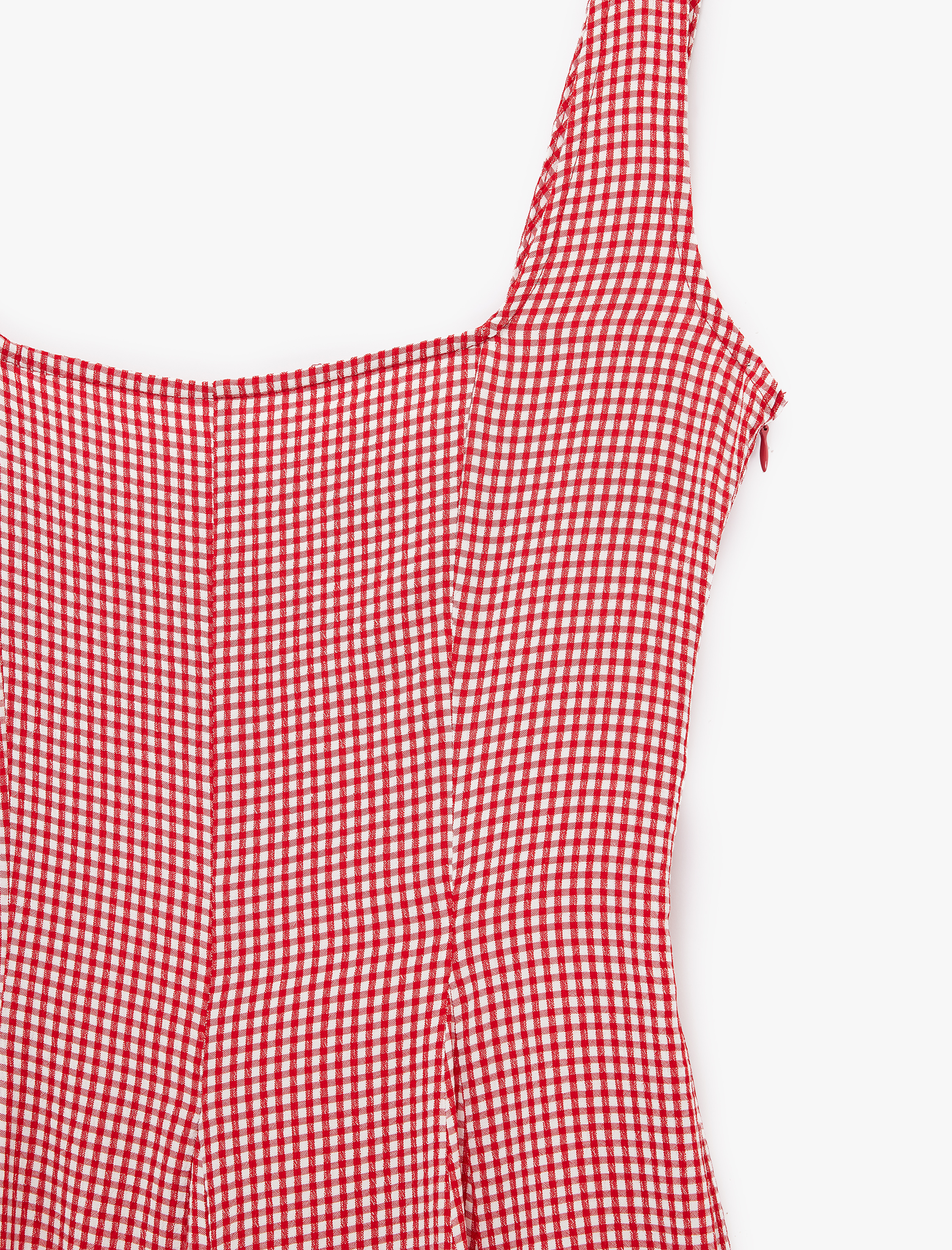   Kare Yaka Kolsuz Viskon Karışımlı Gofre Kumaş Uzun Pötikareli Elbise