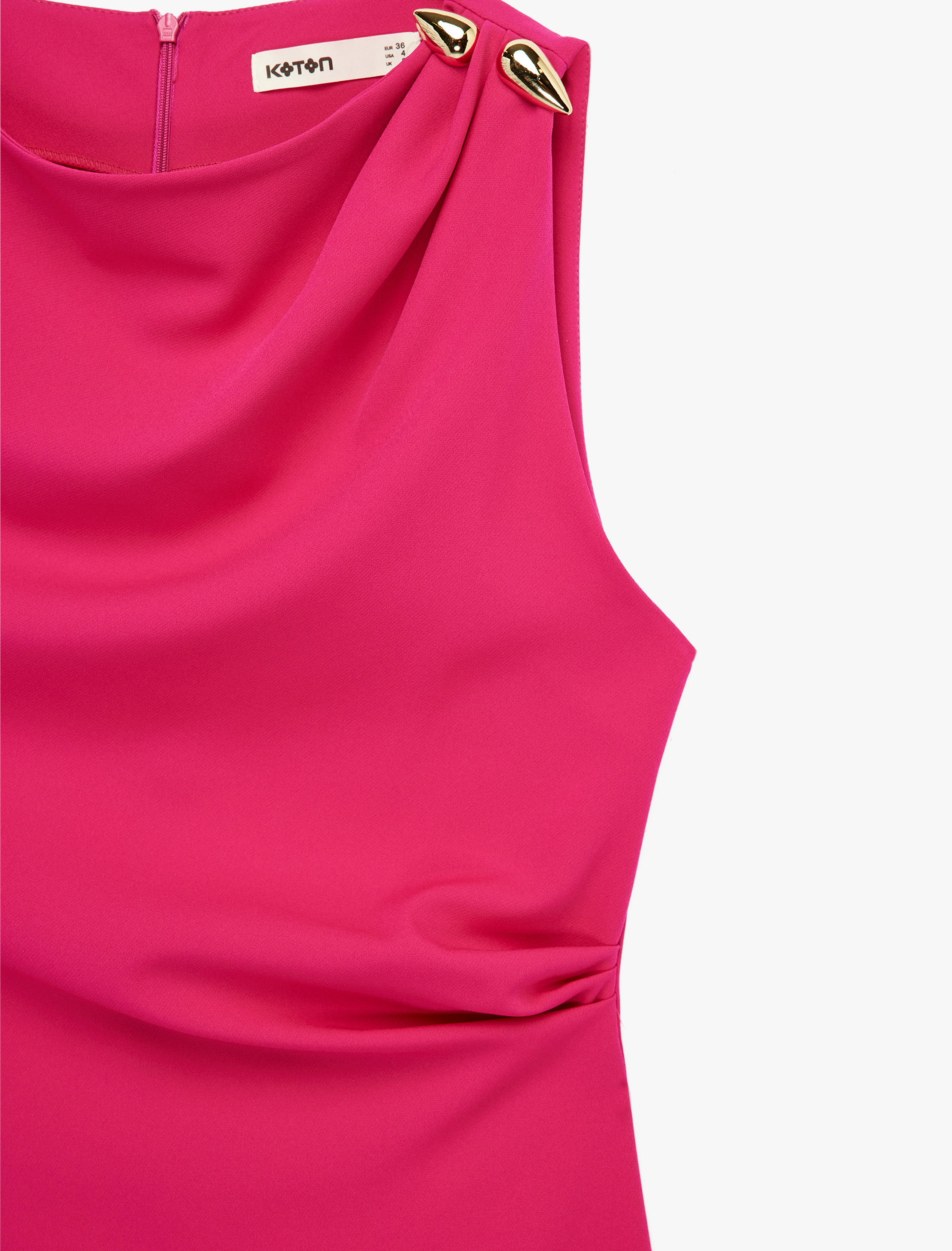   Bisiklet Yaka A Kesim Aksesuar Detaylı Kolsuz Mini Elbise