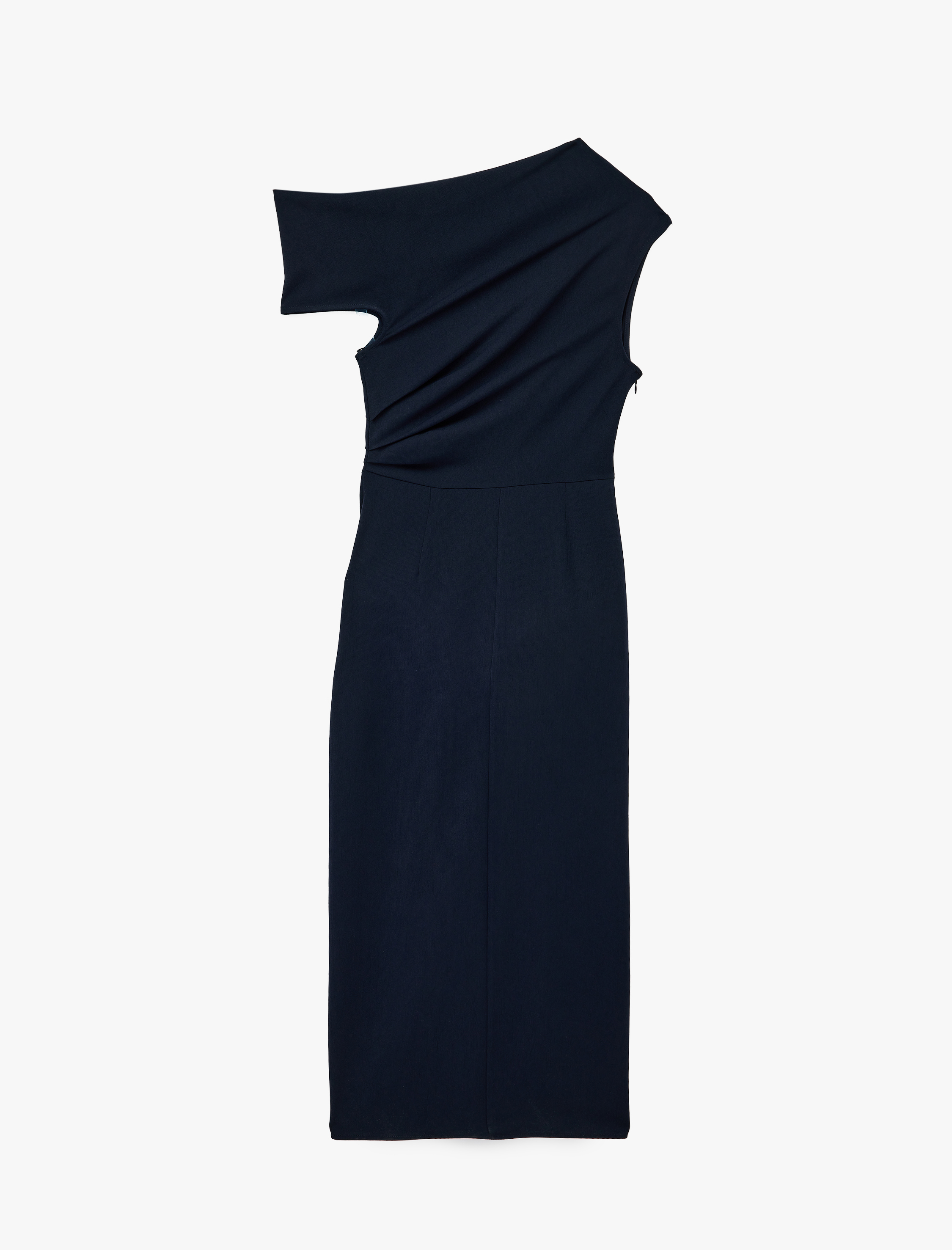   Tek Omuz Kolsuz Yırtmaçlı Midi Drapeli Krep Elbise