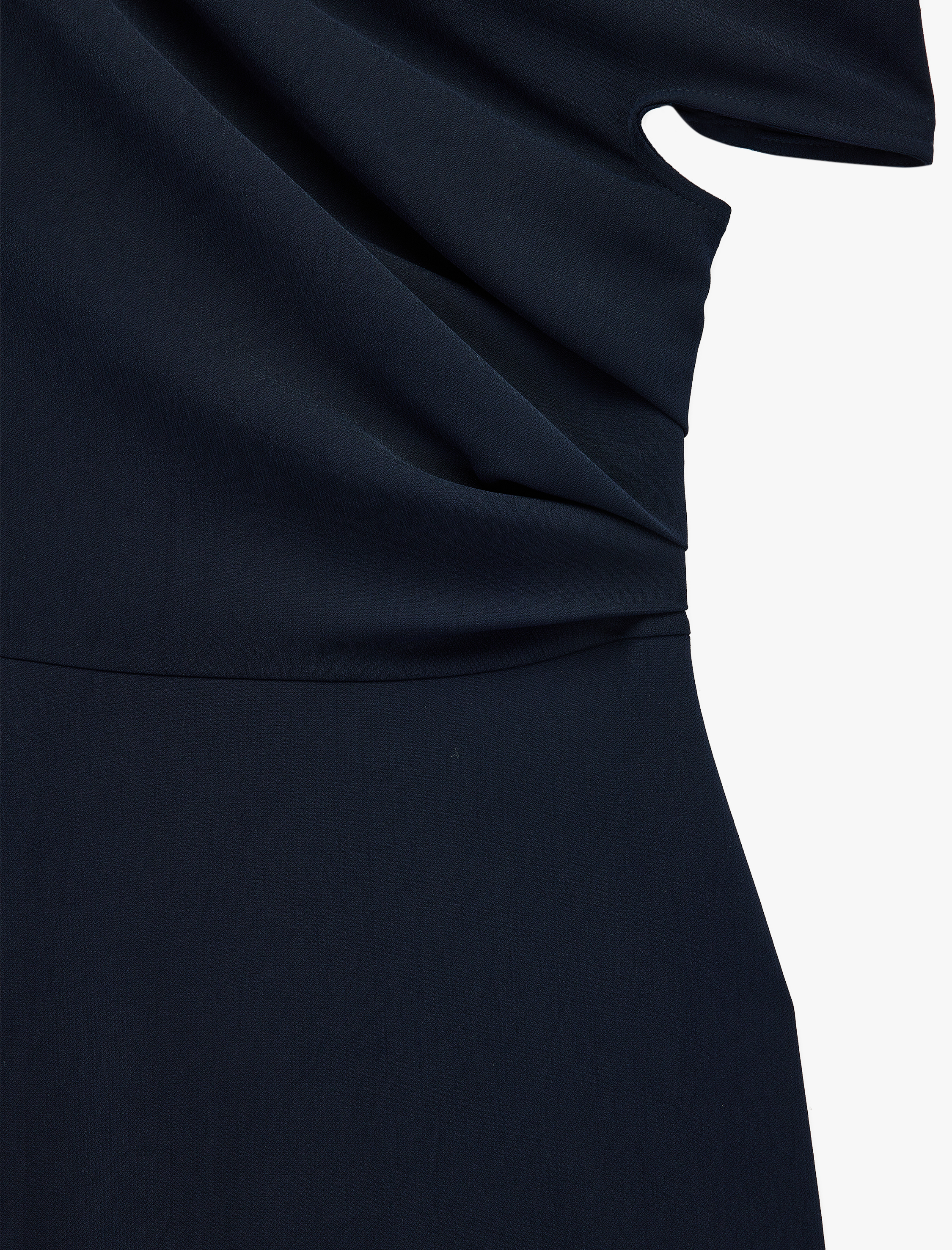   Tek Omuz Kolsuz Yırtmaçlı Midi Drapeli Krep Elbise