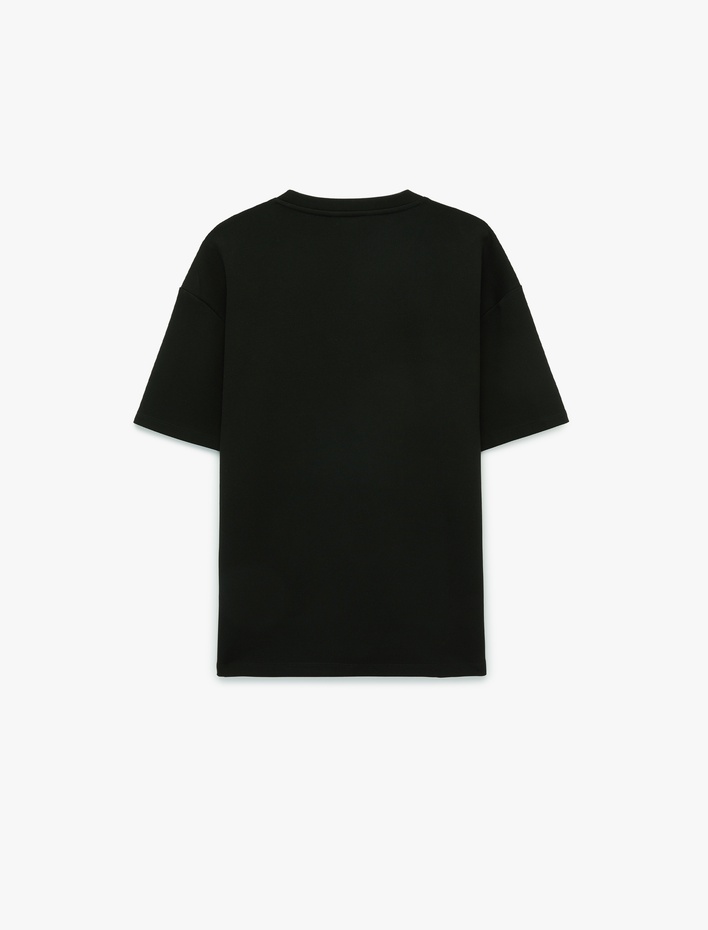  Rahat Kalıp Kısa Kollu Bisiklet Yaka Baskılı Viskon Spor Tişört