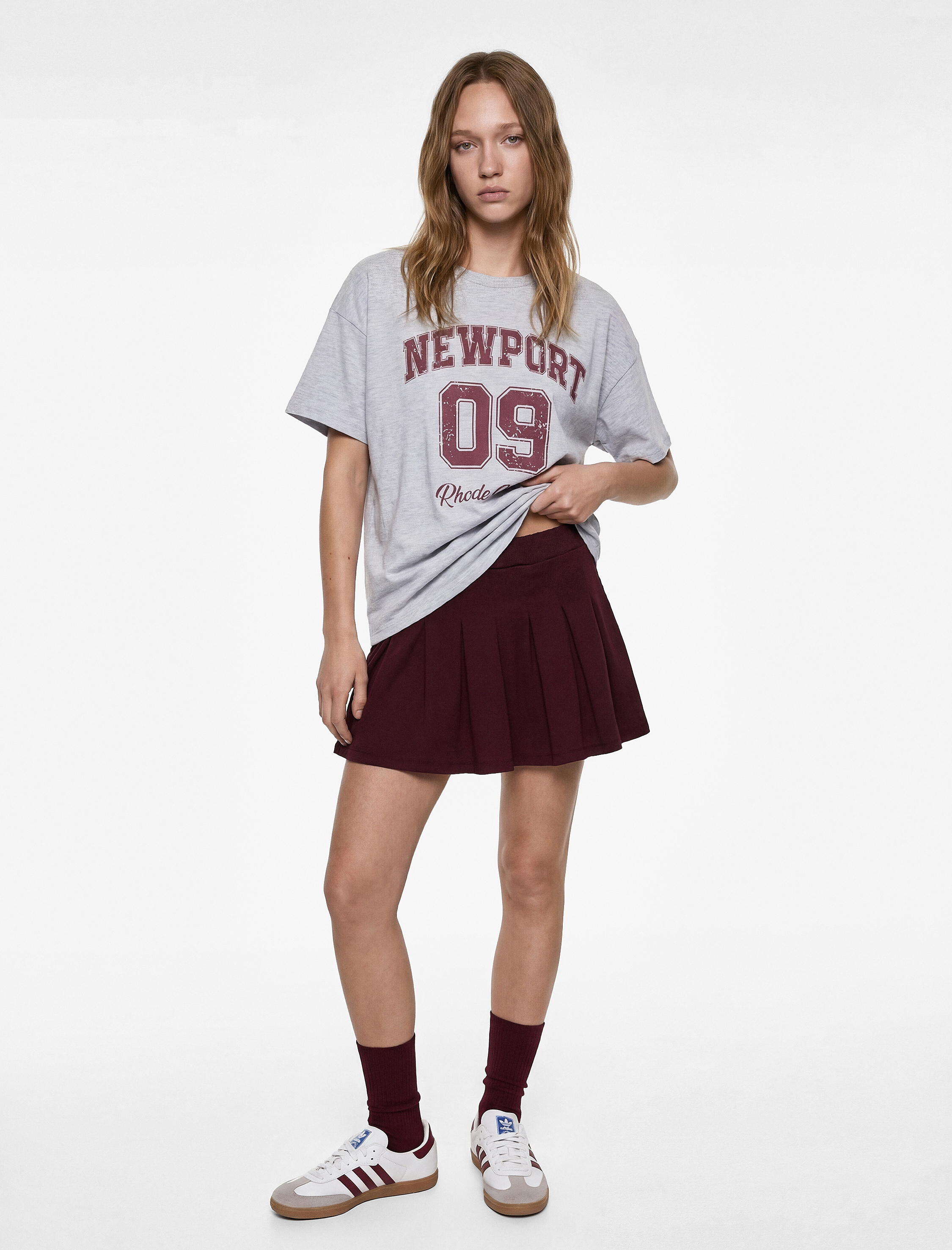   Kısa Kollu Kolej Baskılı Bisiklet Yaka Oversize Tişört