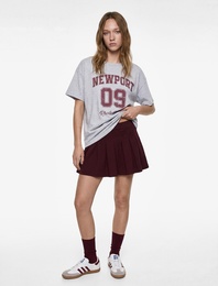 Kısa Kollu Kolej Baskılı Bisiklet Yaka Oversize Tişört