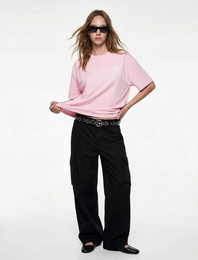 Kısa Kollu Pamuklu Bisiklet Yaka Arkası Baskılı Oversize Tişört