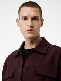 Regular Fit Viskon Karışımlı Kapaklı Cepli Klasik Yaka Uzun Kollu Gömlek Ceket