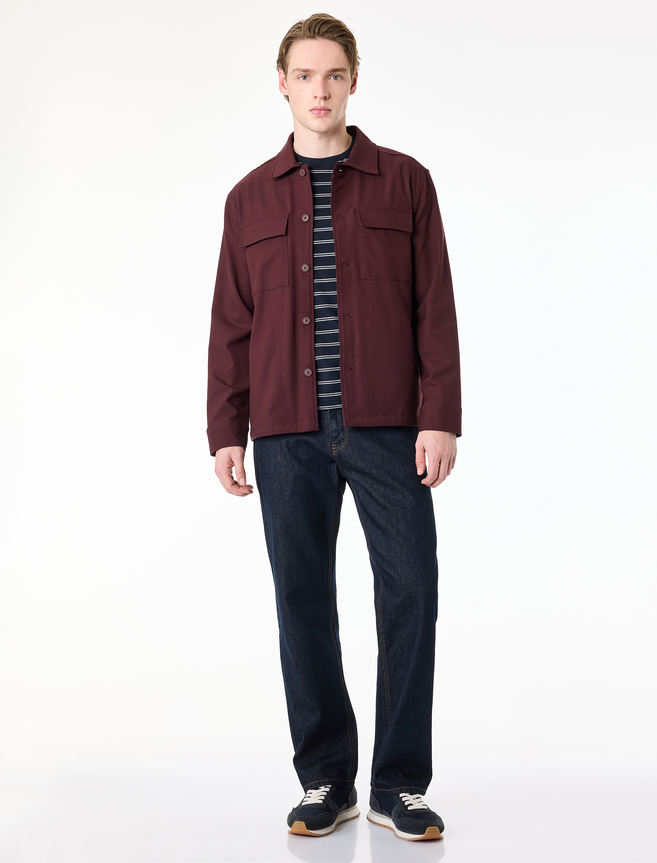   Regular Fit Viskon Karışımlı Kapaklı Cepli Klasik Yaka Uzun Kollu Gömlek Ceket