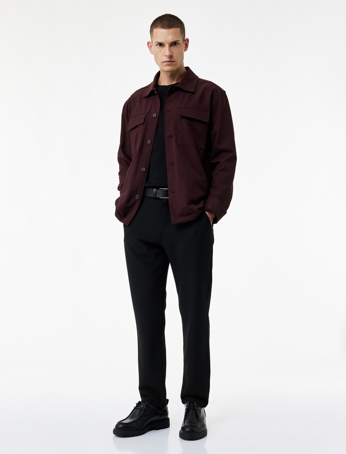  Regular Fit Viskon Karışımlı Kapaklı Cepli Klasik Yaka Uzun Kollu Gömlek Ceket