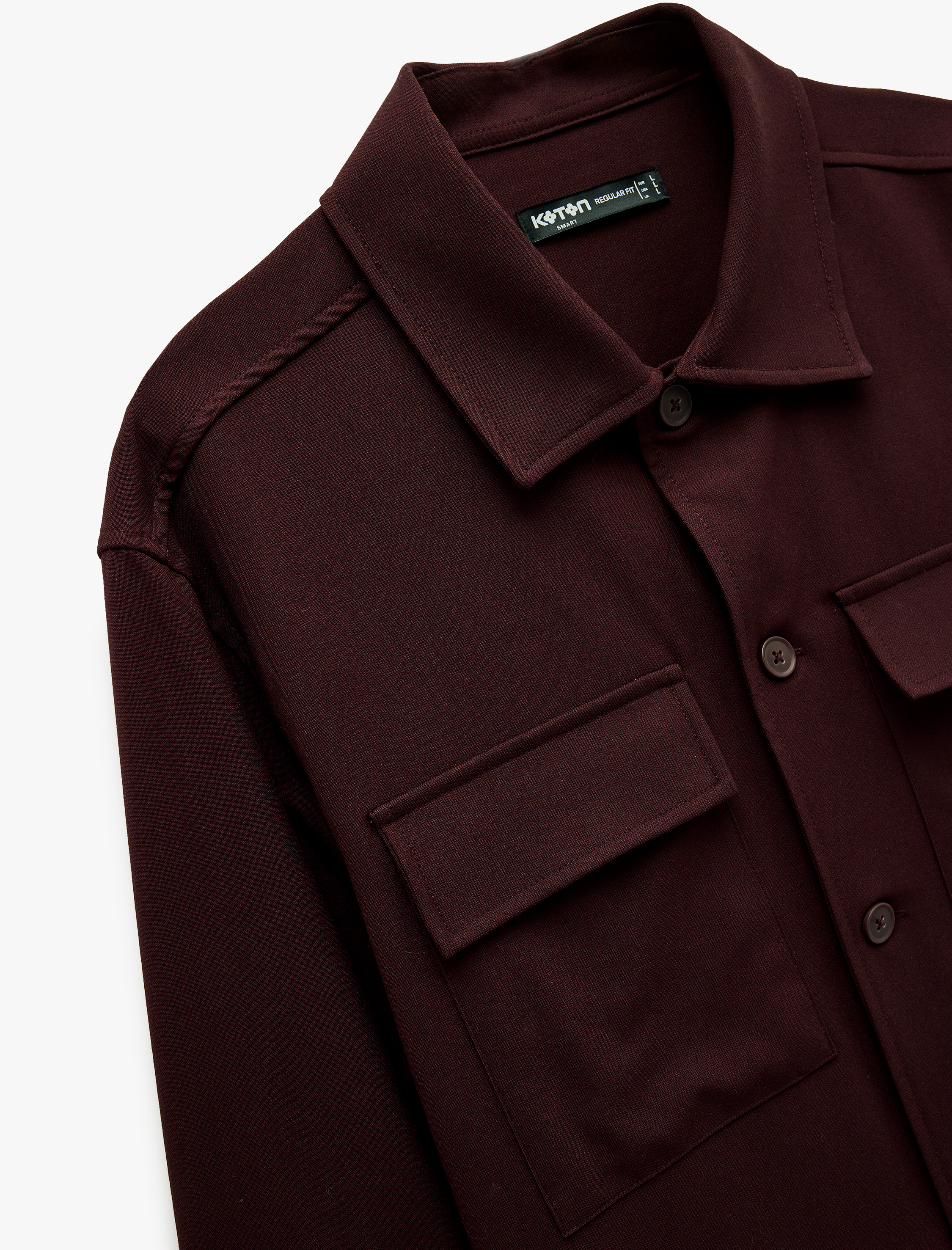   Regular Fit Viskon Karışımlı Kapaklı Cepli Klasik Yaka Uzun Kollu Gömlek Ceket