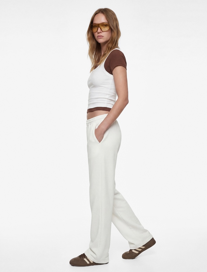  Rahat Kalıp Beli Lastikli Cep Detaylı Geniş Paça Eşofman Altı