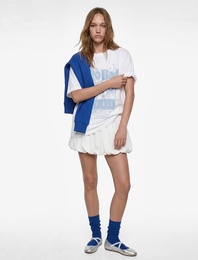 Kısa Kollu Bisiklet Yaka Pamuklu Baskılı Oversize Tişört