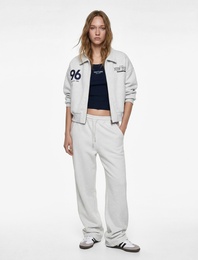 Regular Fit Uzun Kollu Cepli Baskılı Şardonlu Fermuarlı Sweatshirt