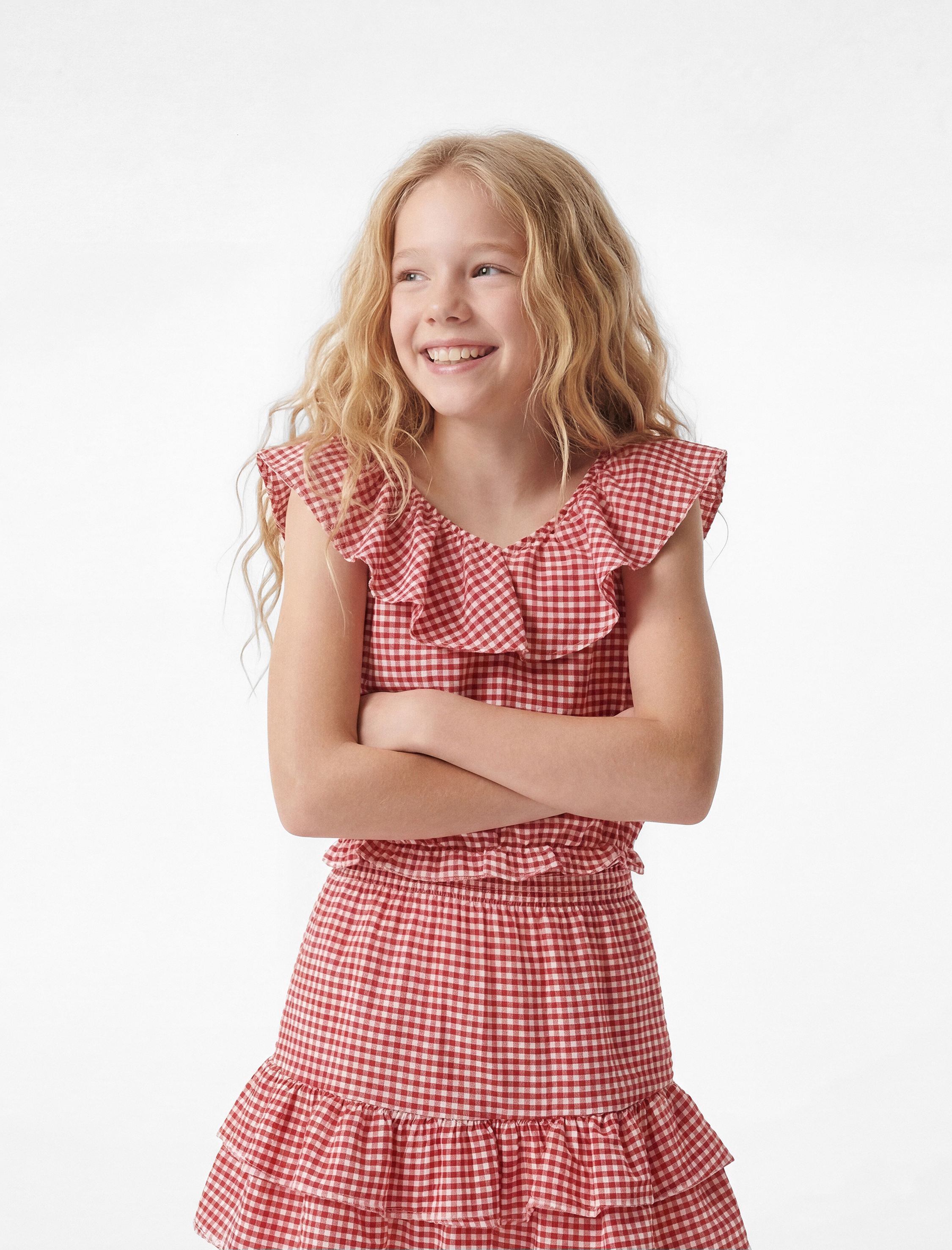  Kız Çocuk Fırfır Detaylı A Kesim Pötikare Mini Etek