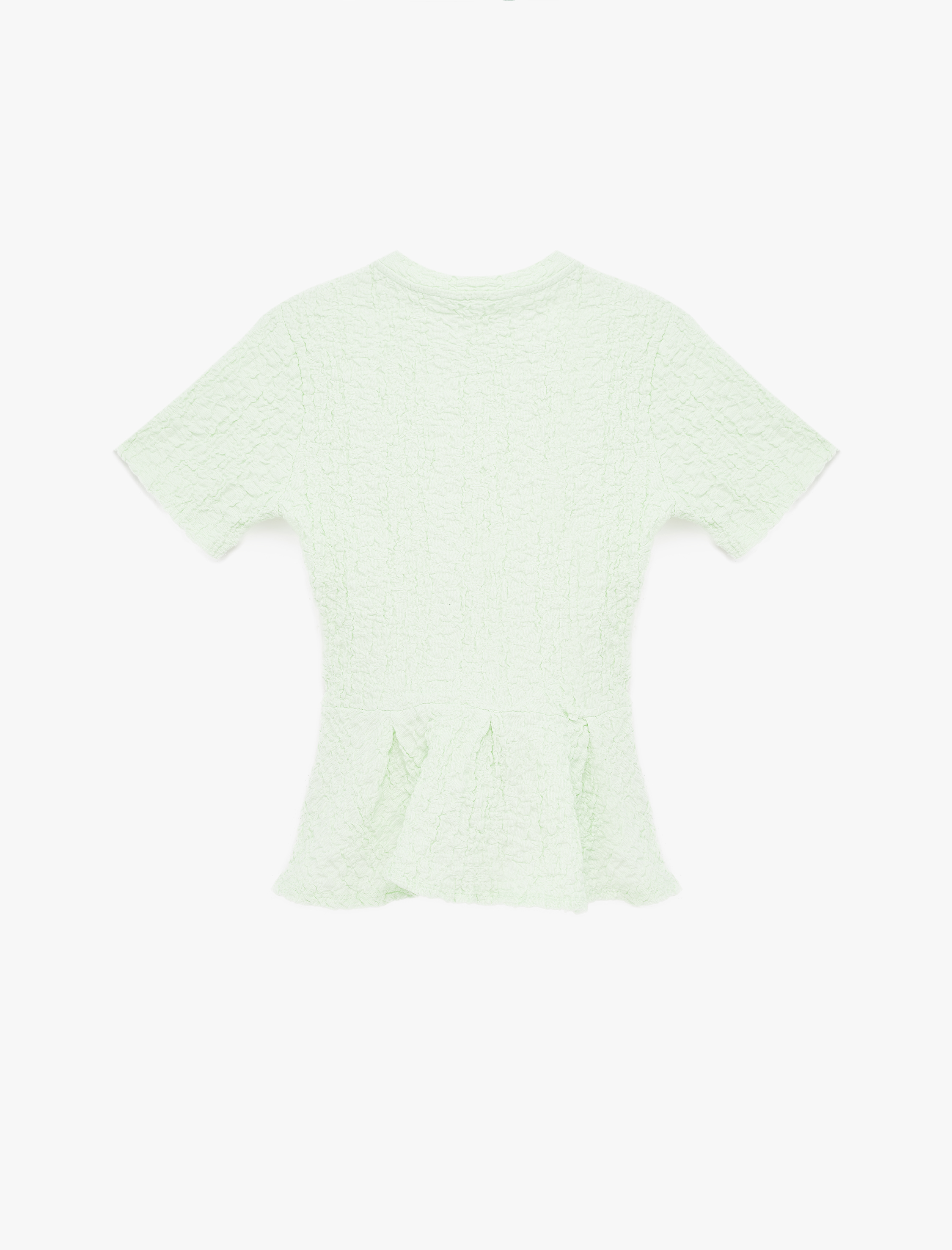   Slim Fit Bisiklet Yaka Kısa Kollu Dokulu Peplum Bluz