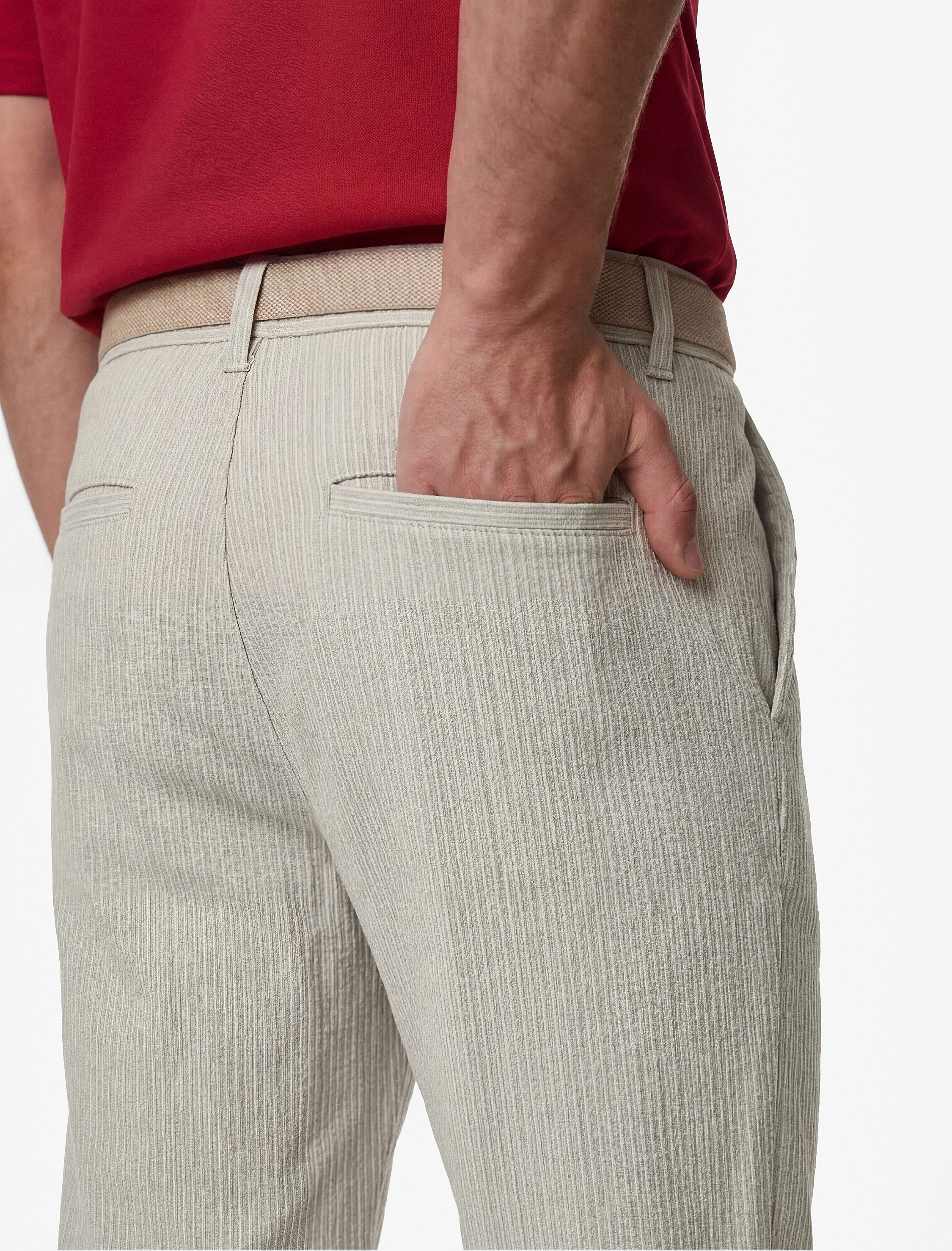   Duble Paça Cepli Beli Lastikli Düğmeli Pantolon