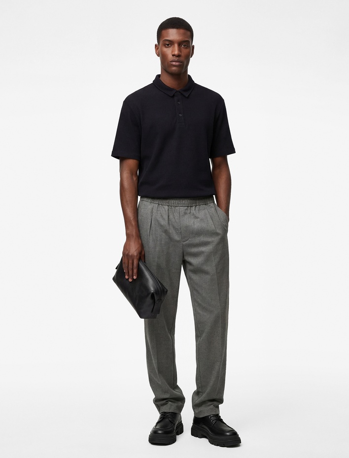  Regular Fit Waffle Dokulu Düğmeli Kısa Kollu Polo Yaka Tişört