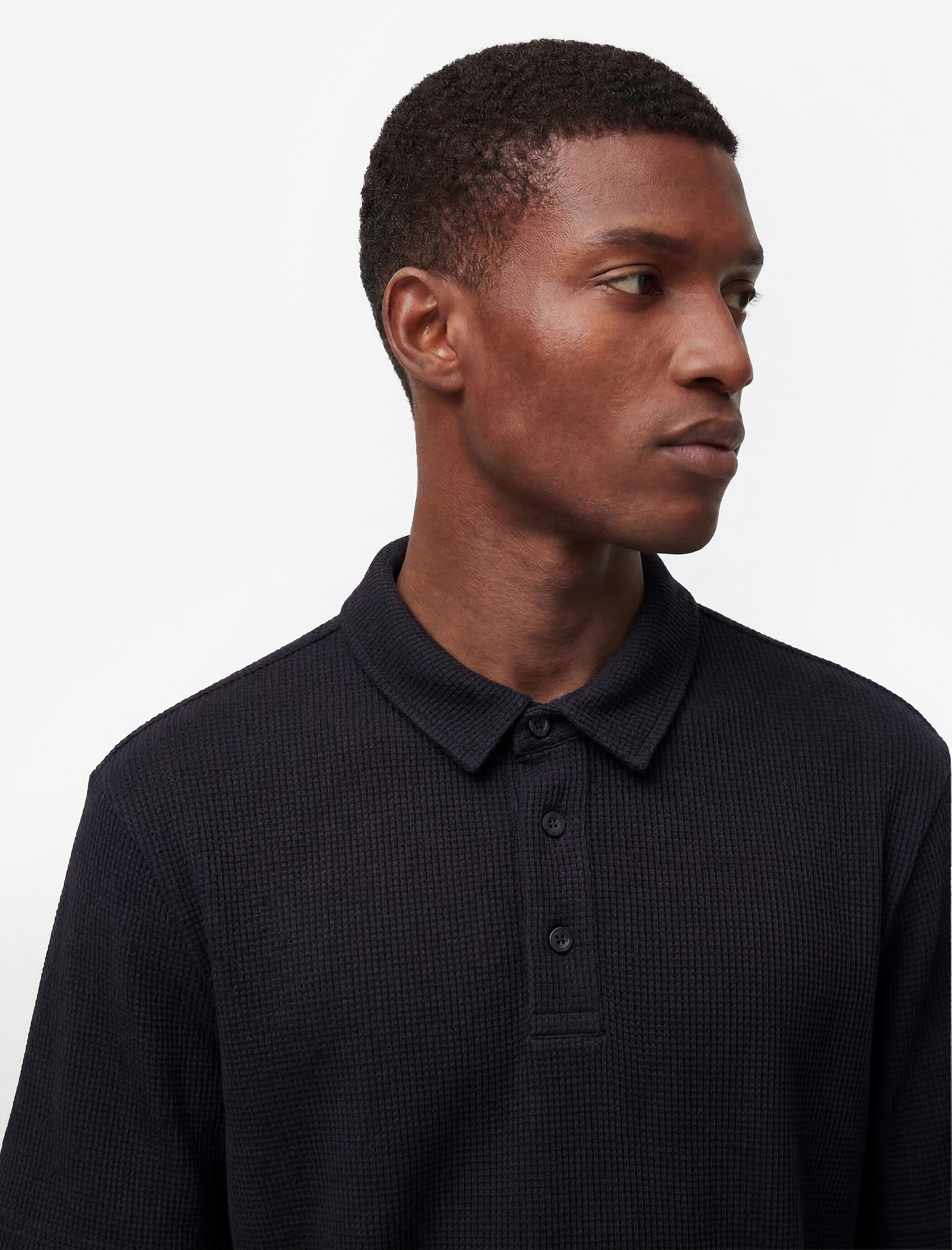   Regular Fit Waffle Dokulu Düğmeli Kısa Kollu Polo Yaka Tişört