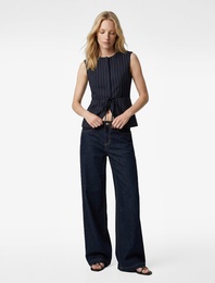 Bisiklet Yaka Kemerli Çizgili Yelek