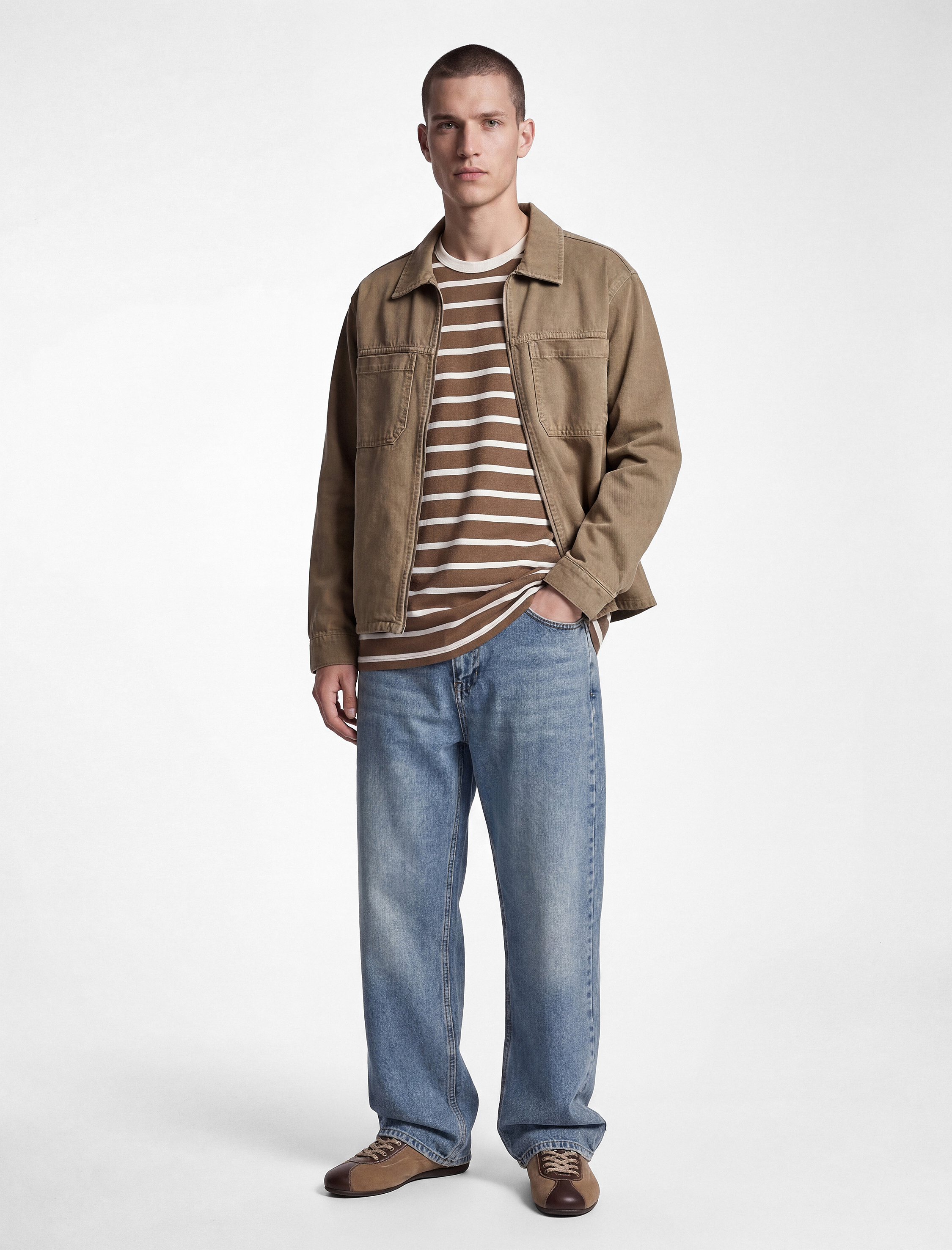   Pamuklu Uzun Kollu Cepli Klasik Yaka Fermuarlı Jean Gömlek Ceket