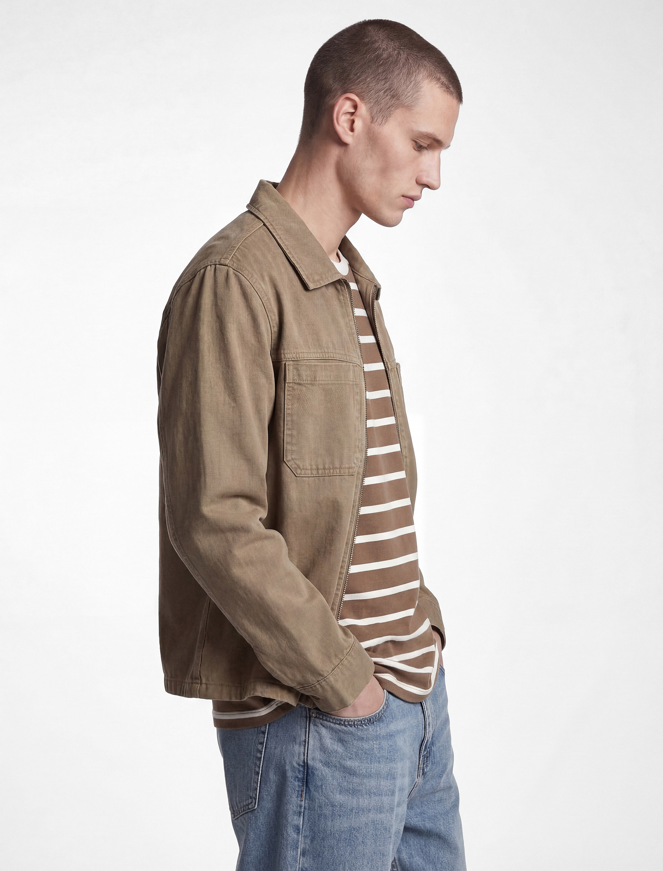   Pamuklu Uzun Kollu Cepli Klasik Yaka Fermuarlı Jean Gömlek Ceket