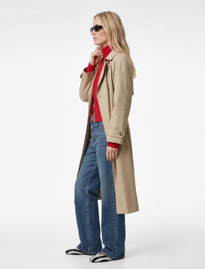  Normal Bel Cepli Düğmeli Düz Paça Bol Kalıp Denim Pantolon - Baggy Jean