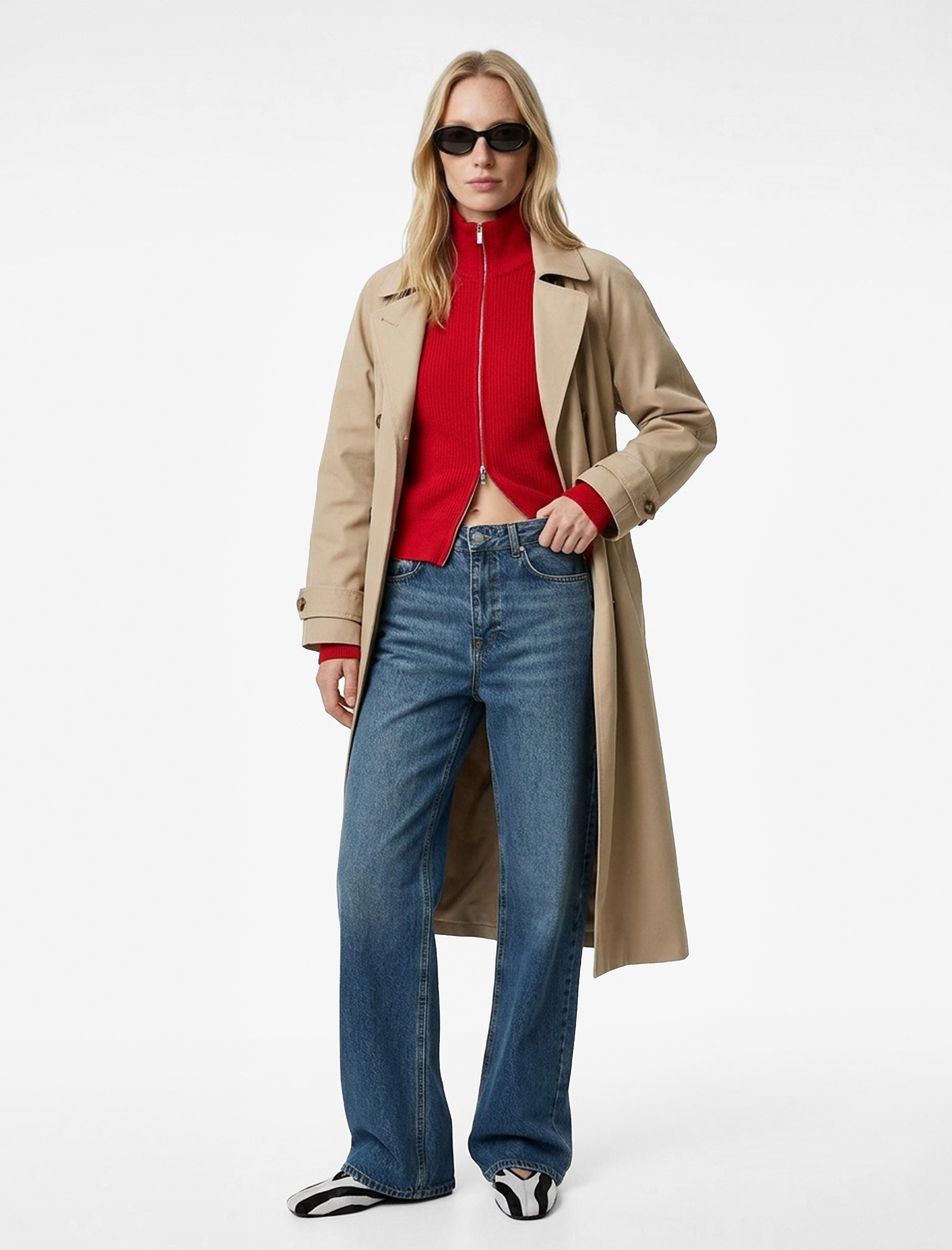   Normal Bel Cepli Düğmeli Düz Paça Bol Kalıp Denim Pantolon - Baggy Jean